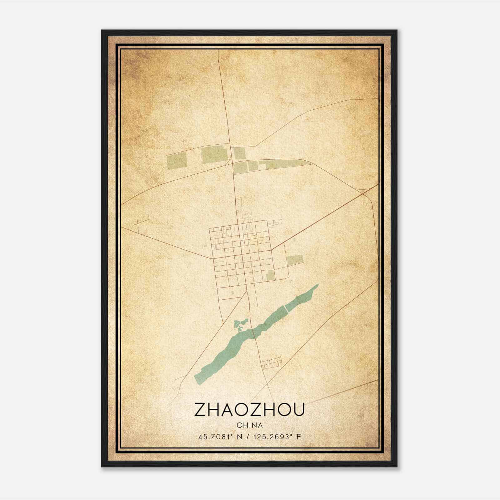Vintage Zhaozhou China Map Poster, Zhaozhou City Road Wall Art Print