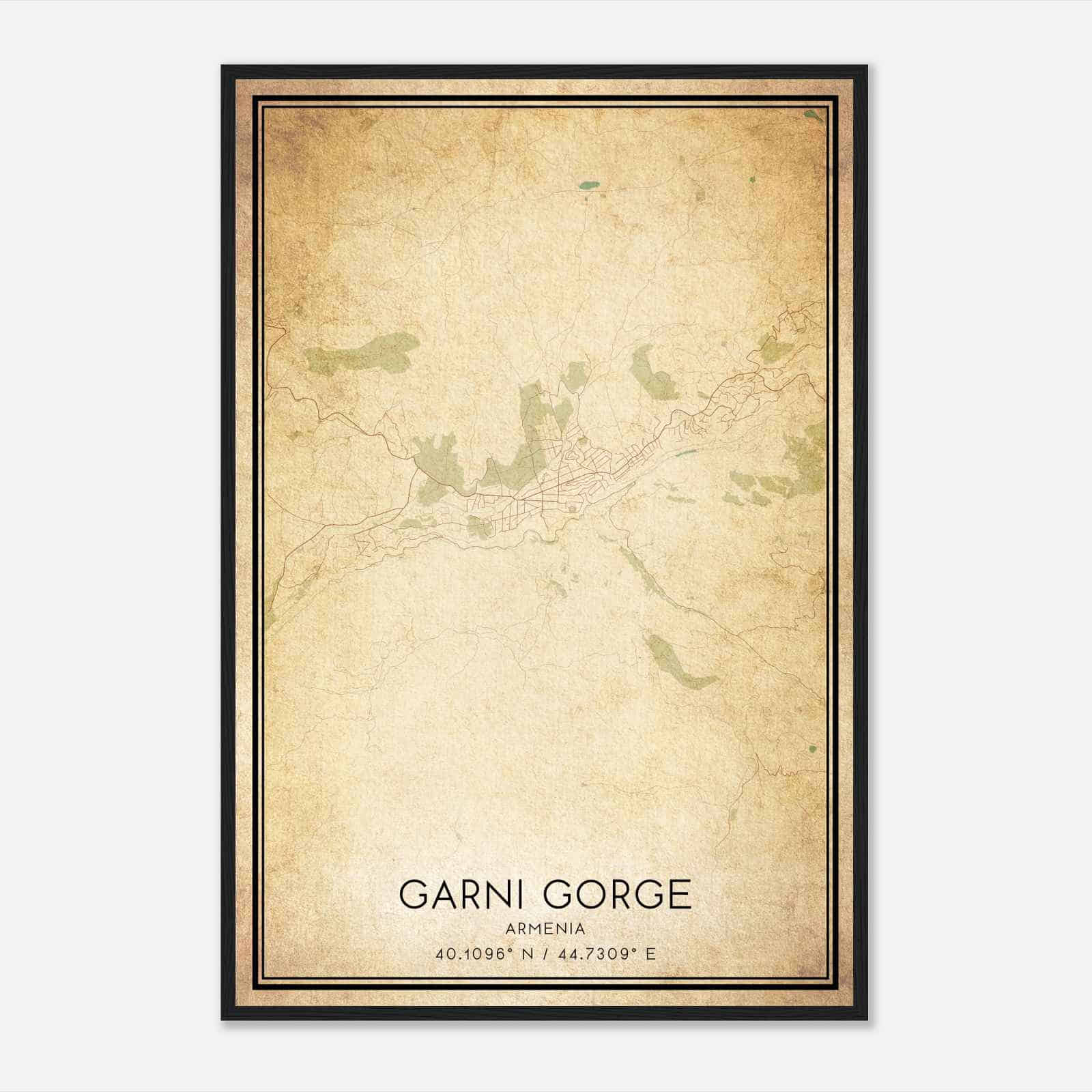 Vintage Garni Gorge Armenia Map Poster, Garni Gorge City Road Wall Art Print