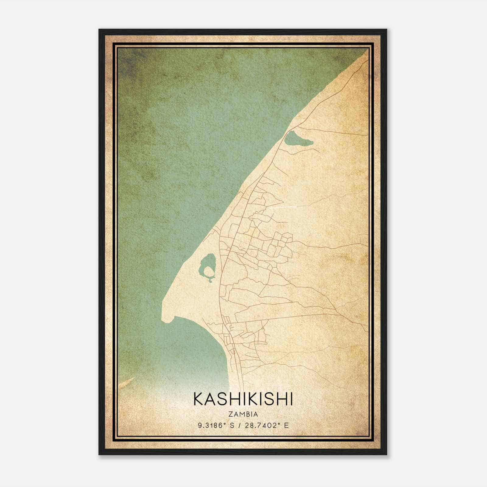 Vintage Kashikishi Zambia Map Poster, Kashikishi City Road Wall Art Print