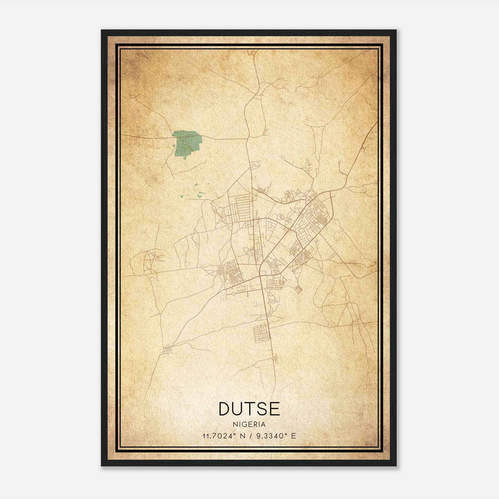 Vintage Dutse Nigeria Map Poster, Dutse City Road Wall Art Print