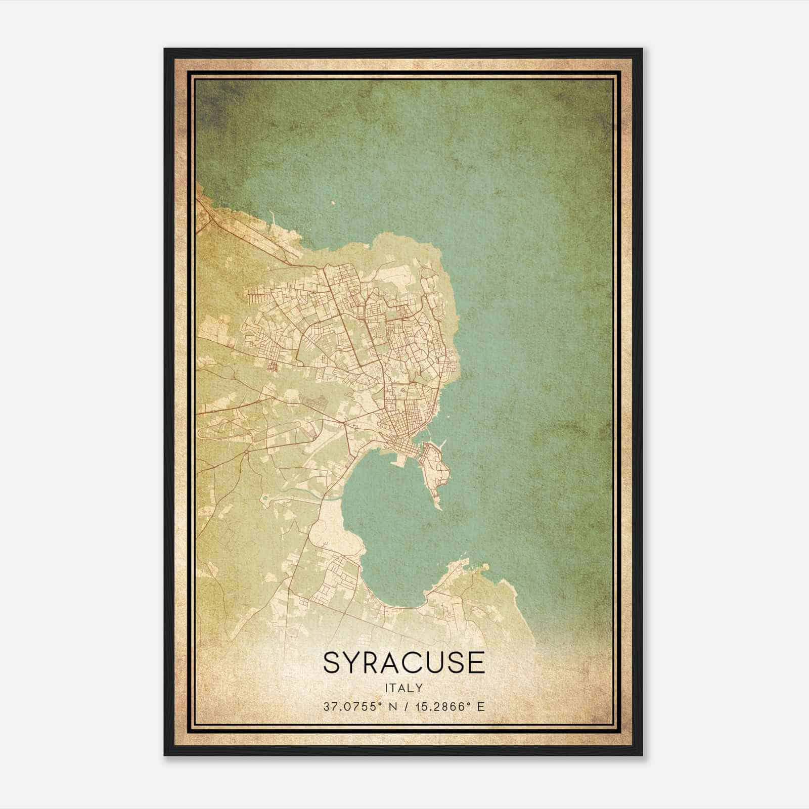 Vintage Syracuse Italy Map Poster, Syracuse City Road Wall Art Print