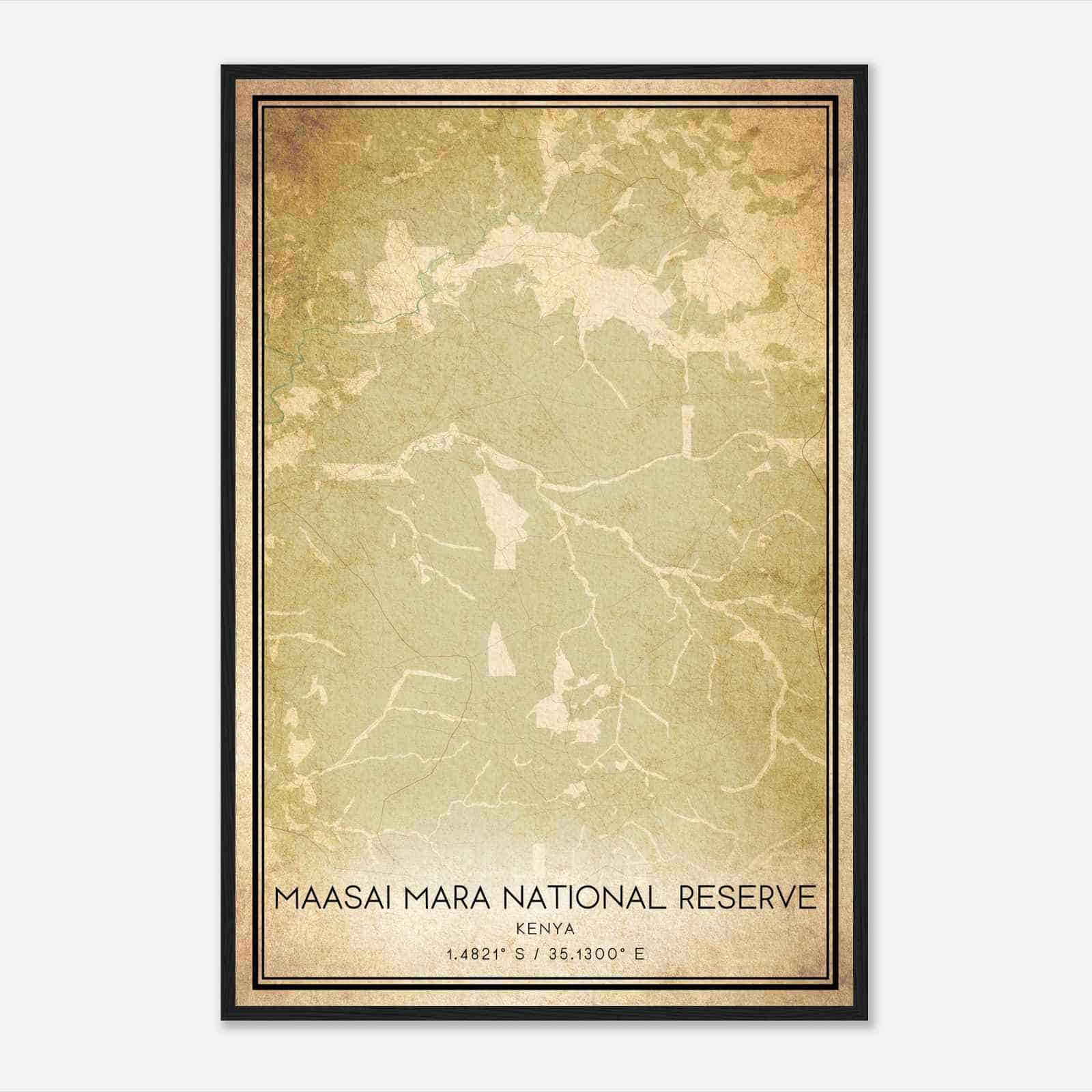 Vintage Maasai Mara National Reserve Kenya Map Poster, Maasai Mara National Reserve City Road Wall Art Print