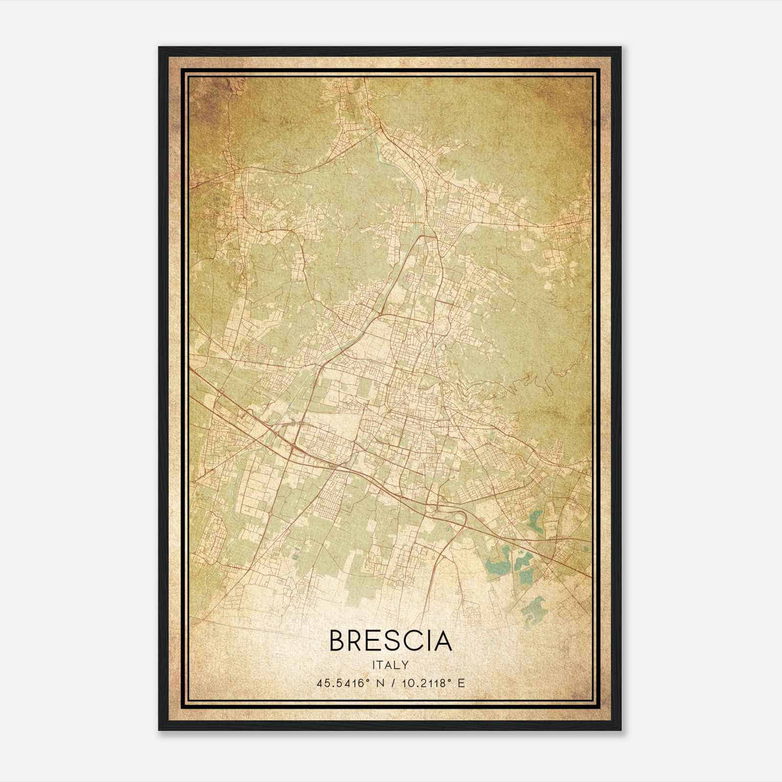Vintage Brescia Italy Map Poster, Brescia City Road Wall Art Print