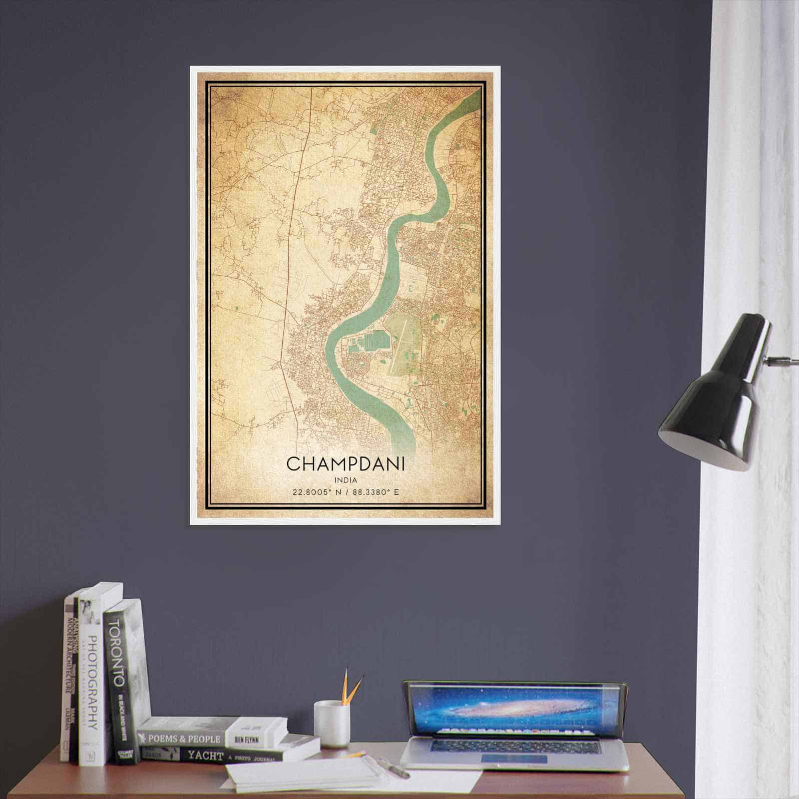 Vintage Champdani India Map Poster, Champdani City Road Wall Art Print