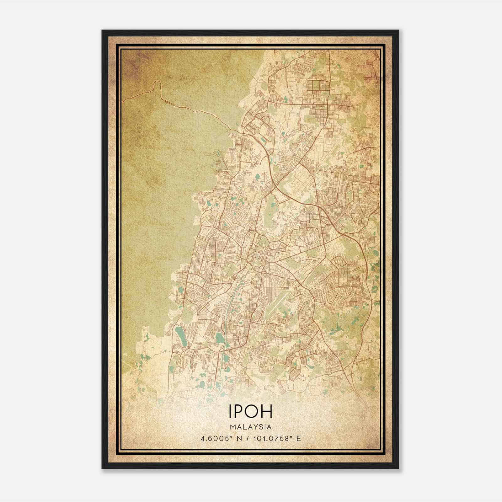 Vintage Ipoh Malaysia Map Poster, Ipoh City Road Wall Art Print