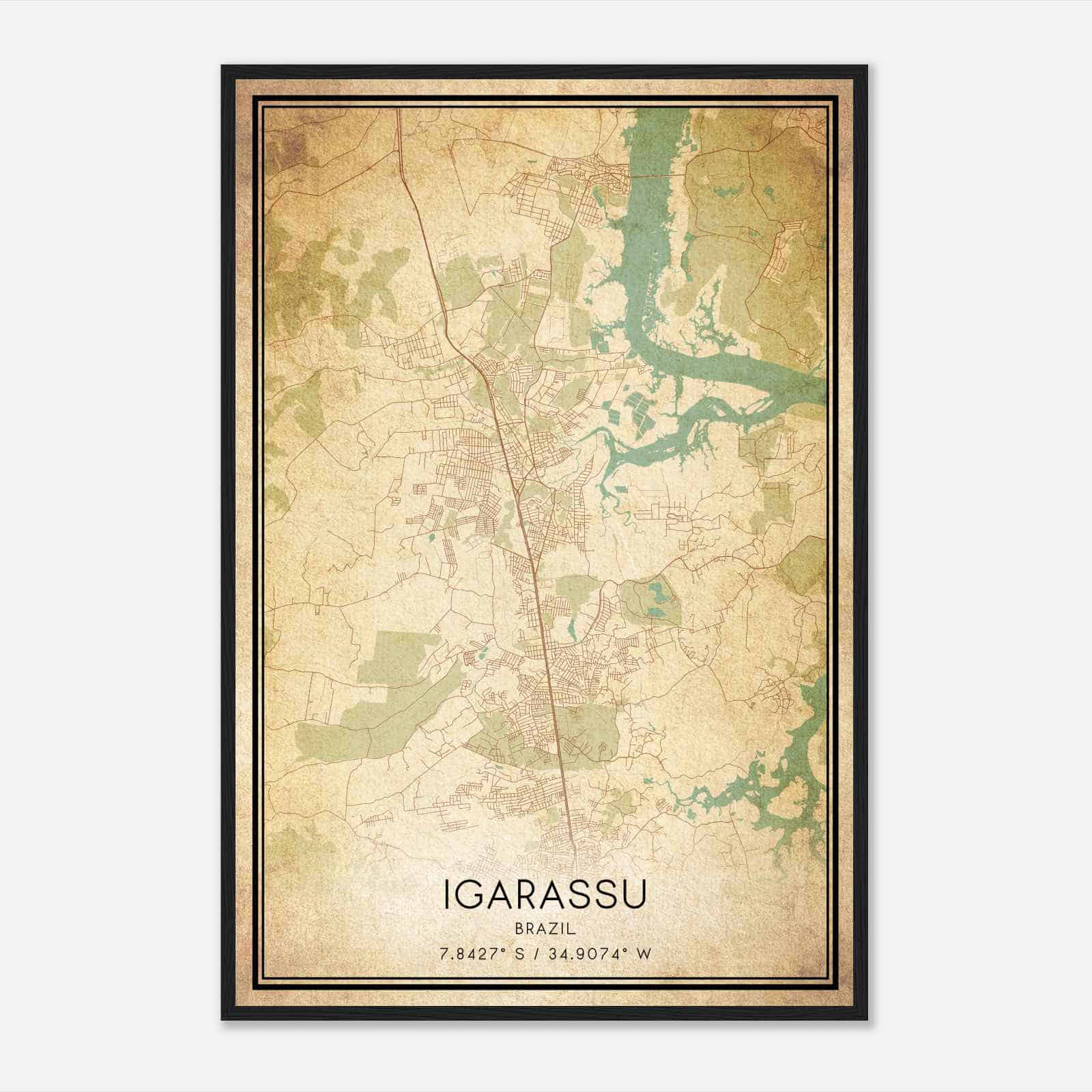 Vintage Igarassu Brazil Map Poster, Igarassu City Road Wall Art Print