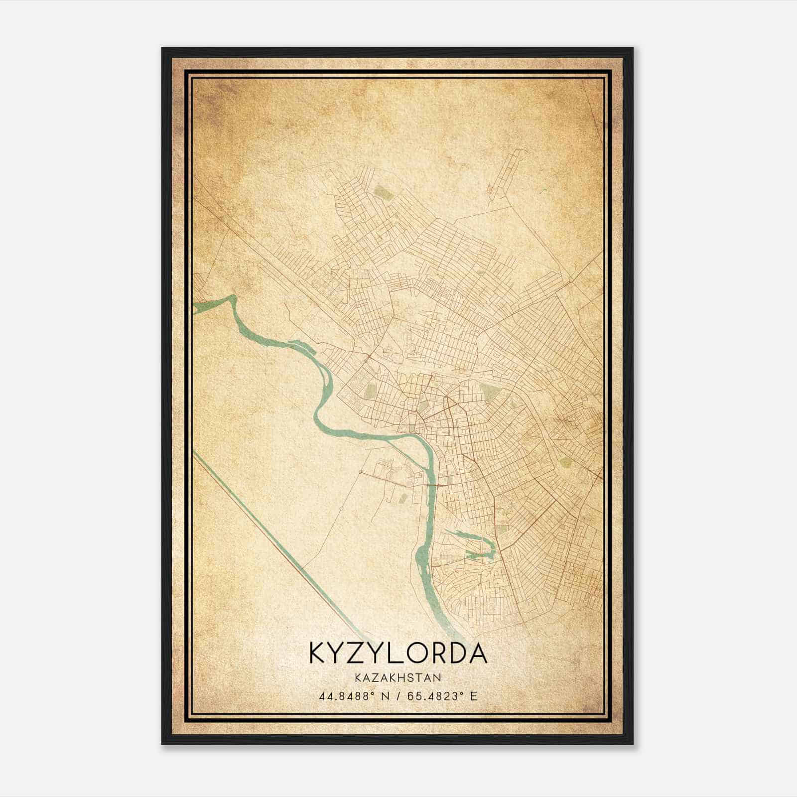 Vintage Kyzylorda Kazakhstan Map Poster, Kyzylorda City Road Wall Art Print