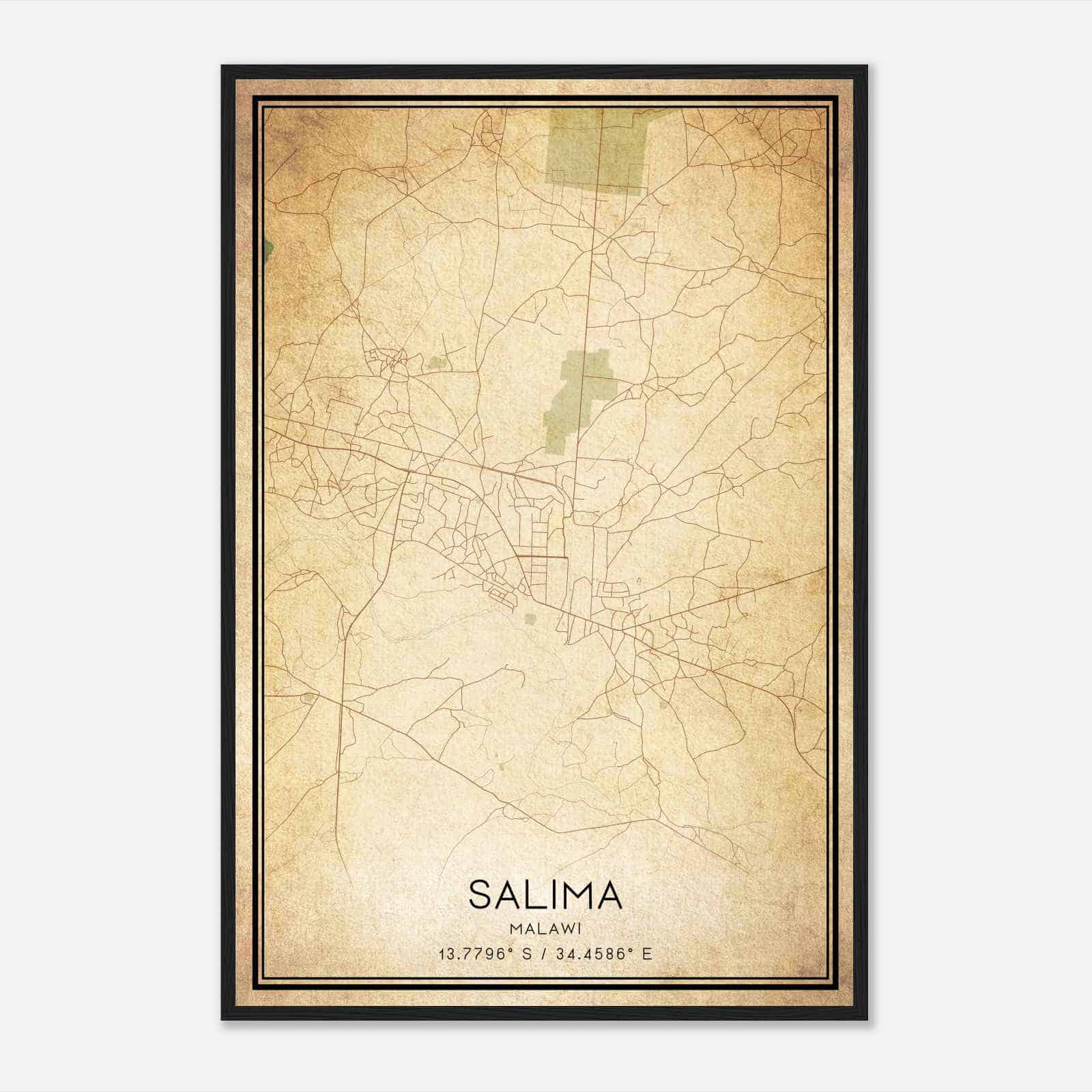Vintage Salima Malawi Map Poster, Salima City Road Wall Art Print