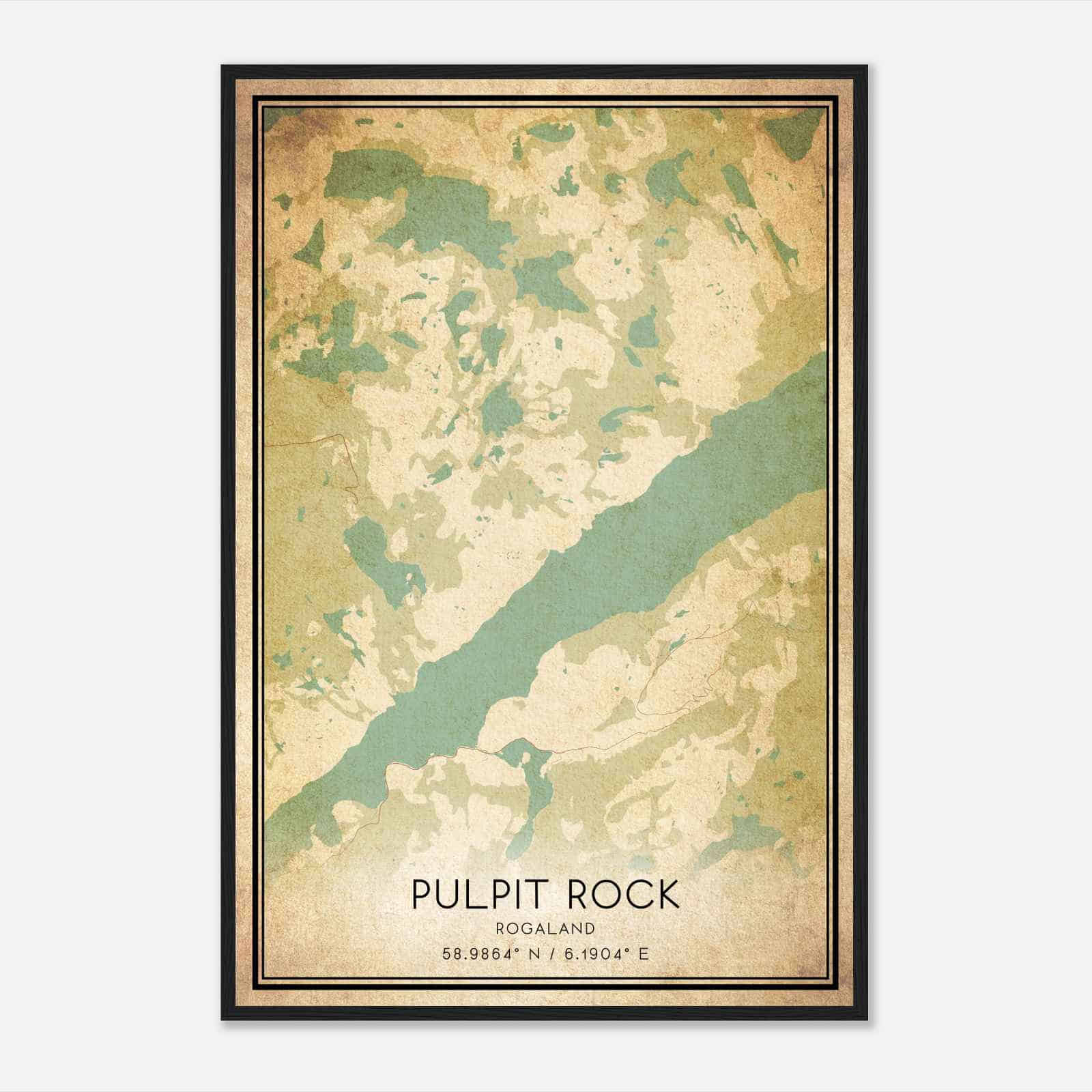 Vintage Pulpit Rock Rogaland Map Poster, Pulpit Rock City Road Wall Art Print