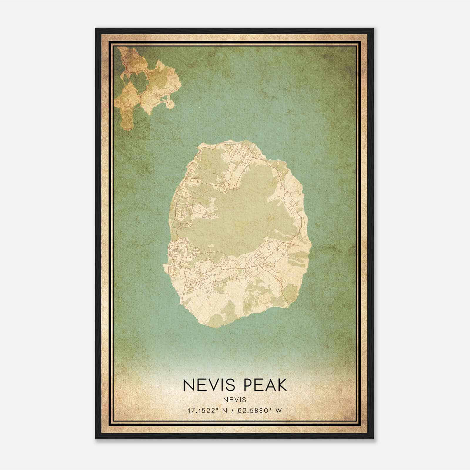 Vintage Nevis Peak Nevis Map Poster, Nevis Peak City Road Wall Art Print