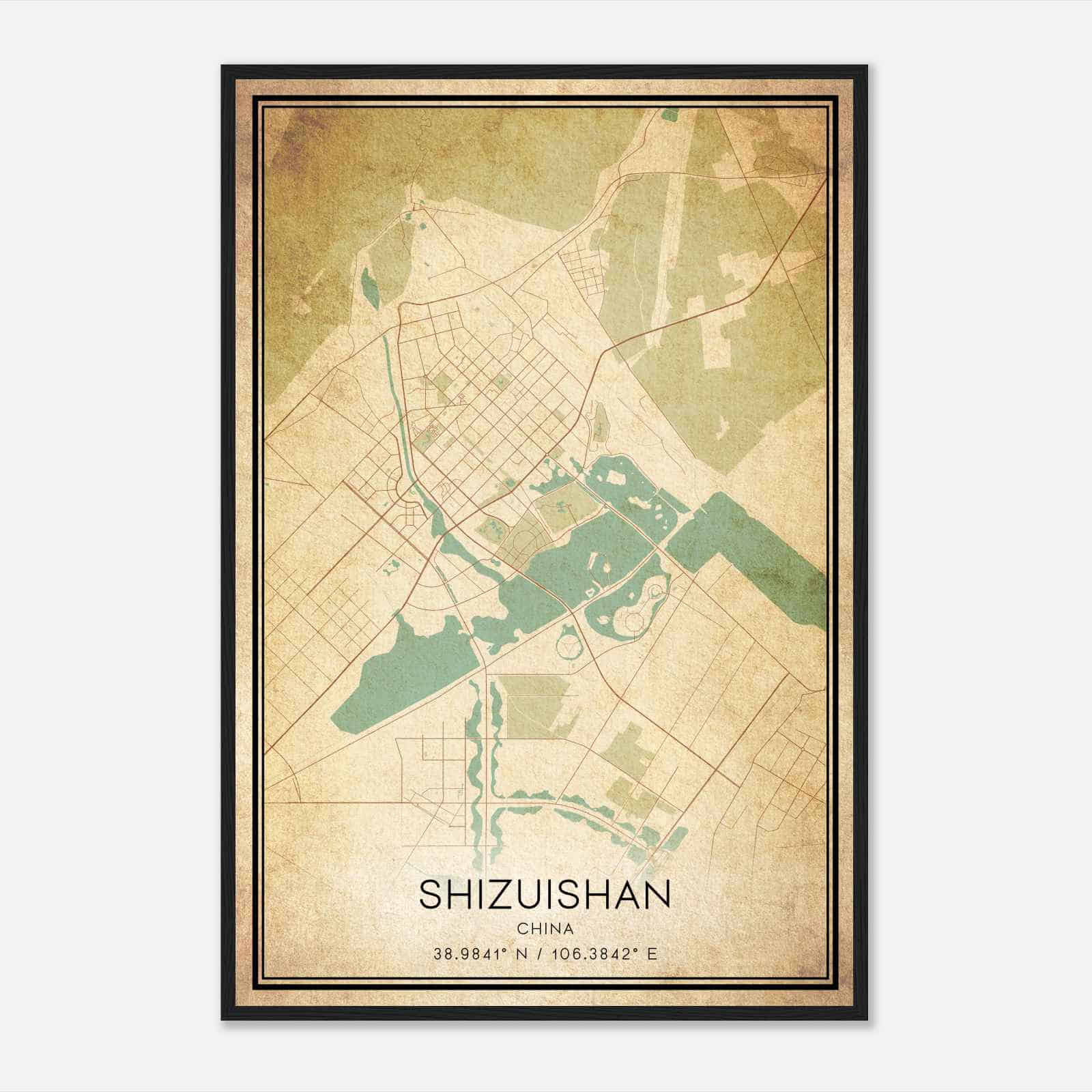 Vintage Shizuishan China Map Poster, Shizuishan City Road Wall Art Print