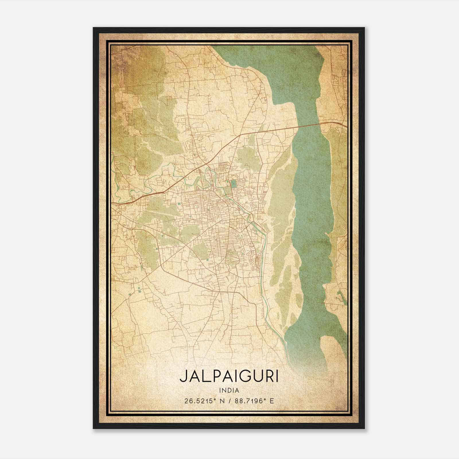 Vintage Jalpaiguri India Map Poster, Jalpaiguri City Road Wall Art Print
