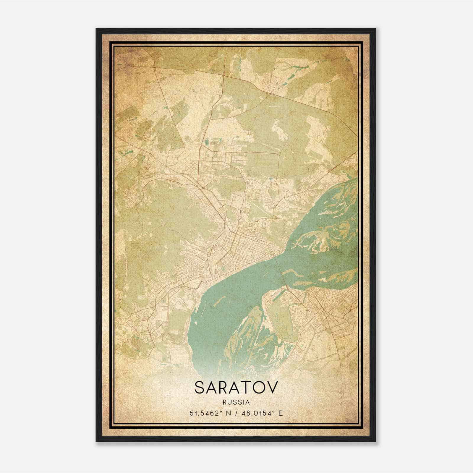 Vintage Saratov Russia Map Poster, Saratov City Road Wall Art Print