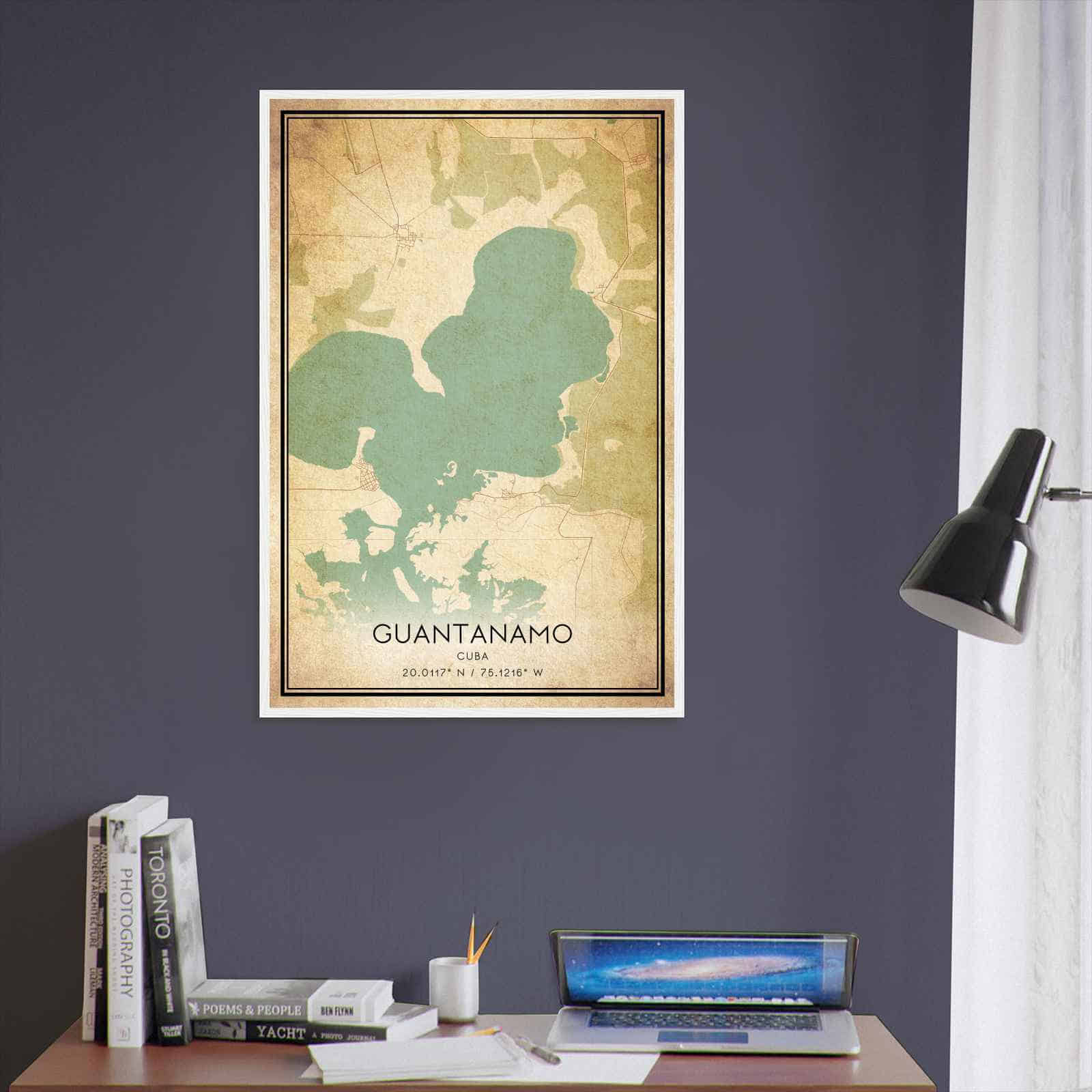 Vintage Guantanamo Cuba Map Poster, Guantanamo City Road Wall Art Print