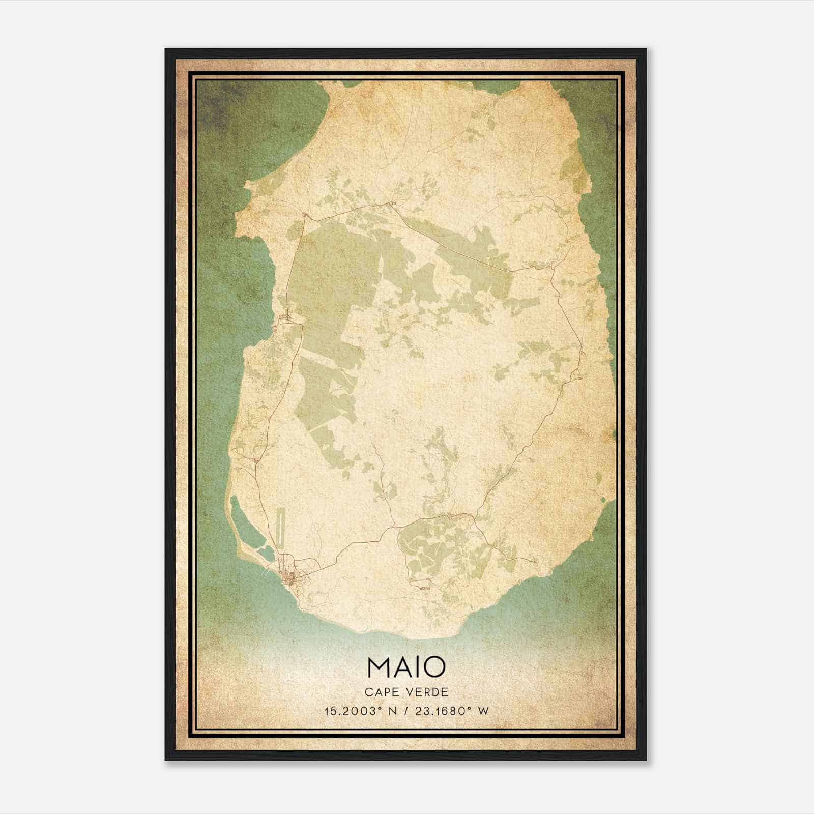 Vintage Maio Cape Verde Map Poster, Maio City Road Wall Art Print