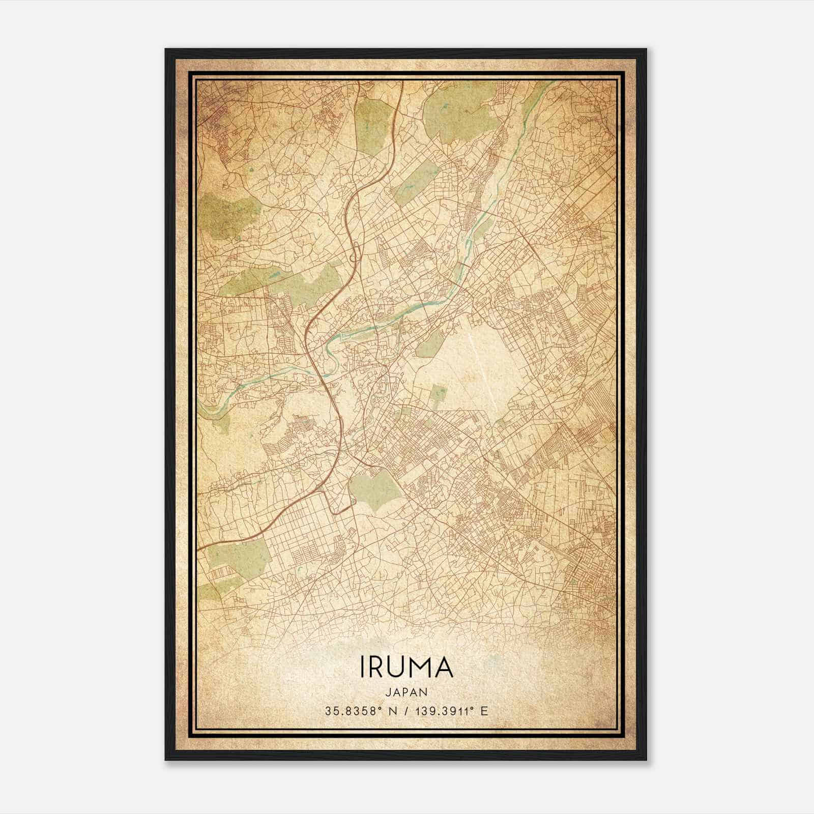 Vintage Iruma Japan Map Poster, Iruma City Road Wall Art Print