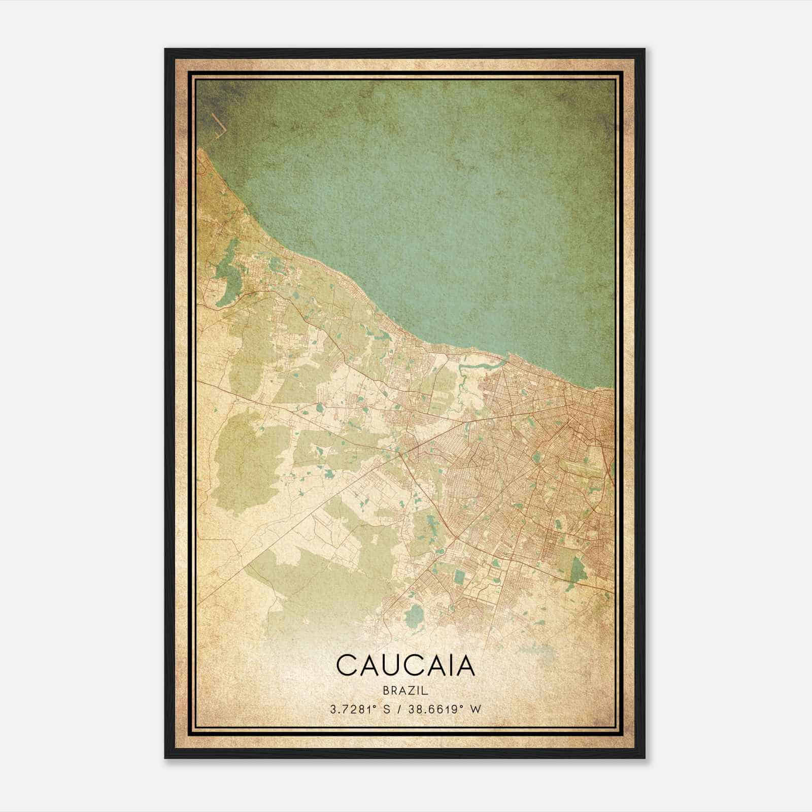 Vintage Caucaia Brazil Map Poster, Caucaia City Road Wall Art Print