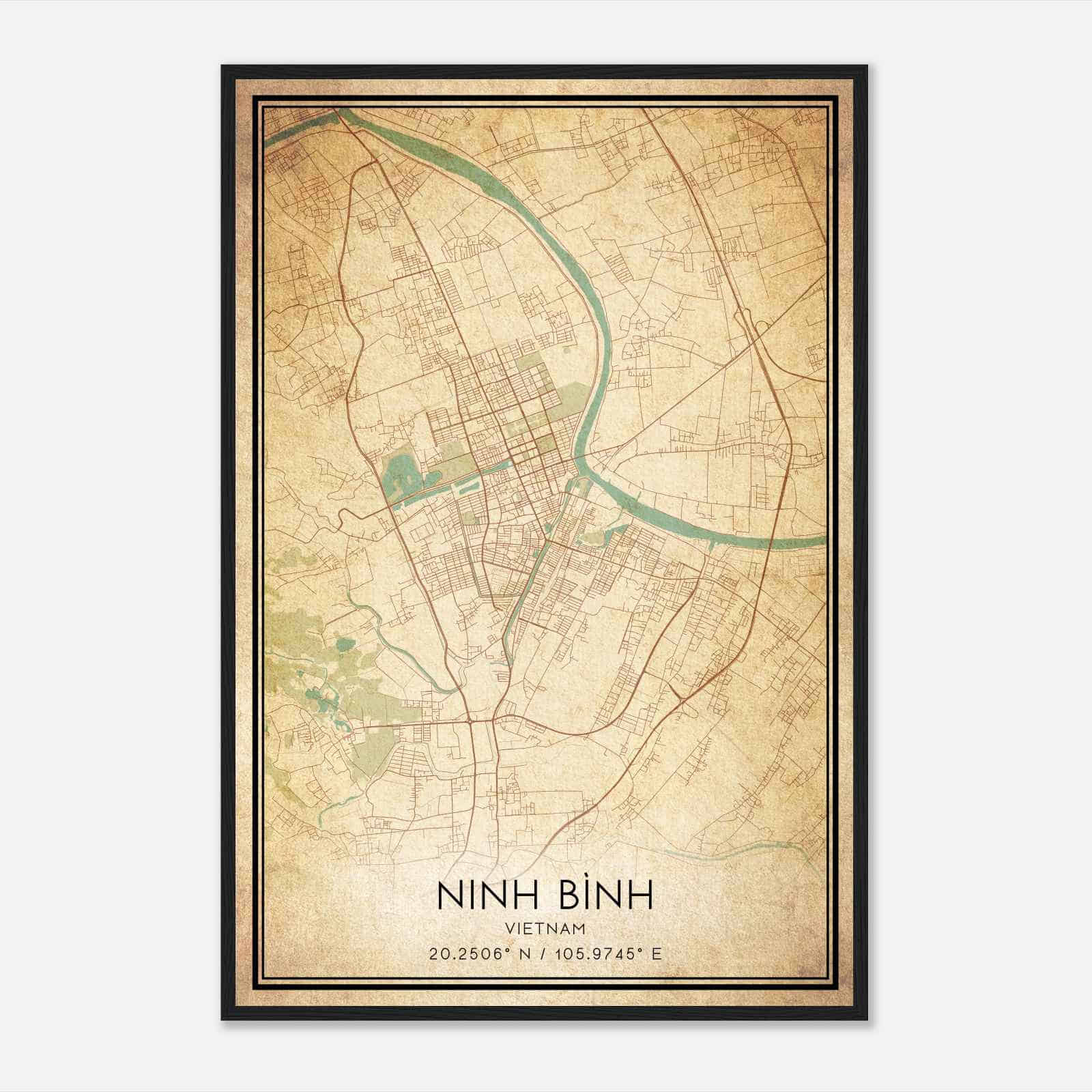 Vintage Ninh Binh Vietnam Map Poster, Ninh Binh City Road Wall Art Print