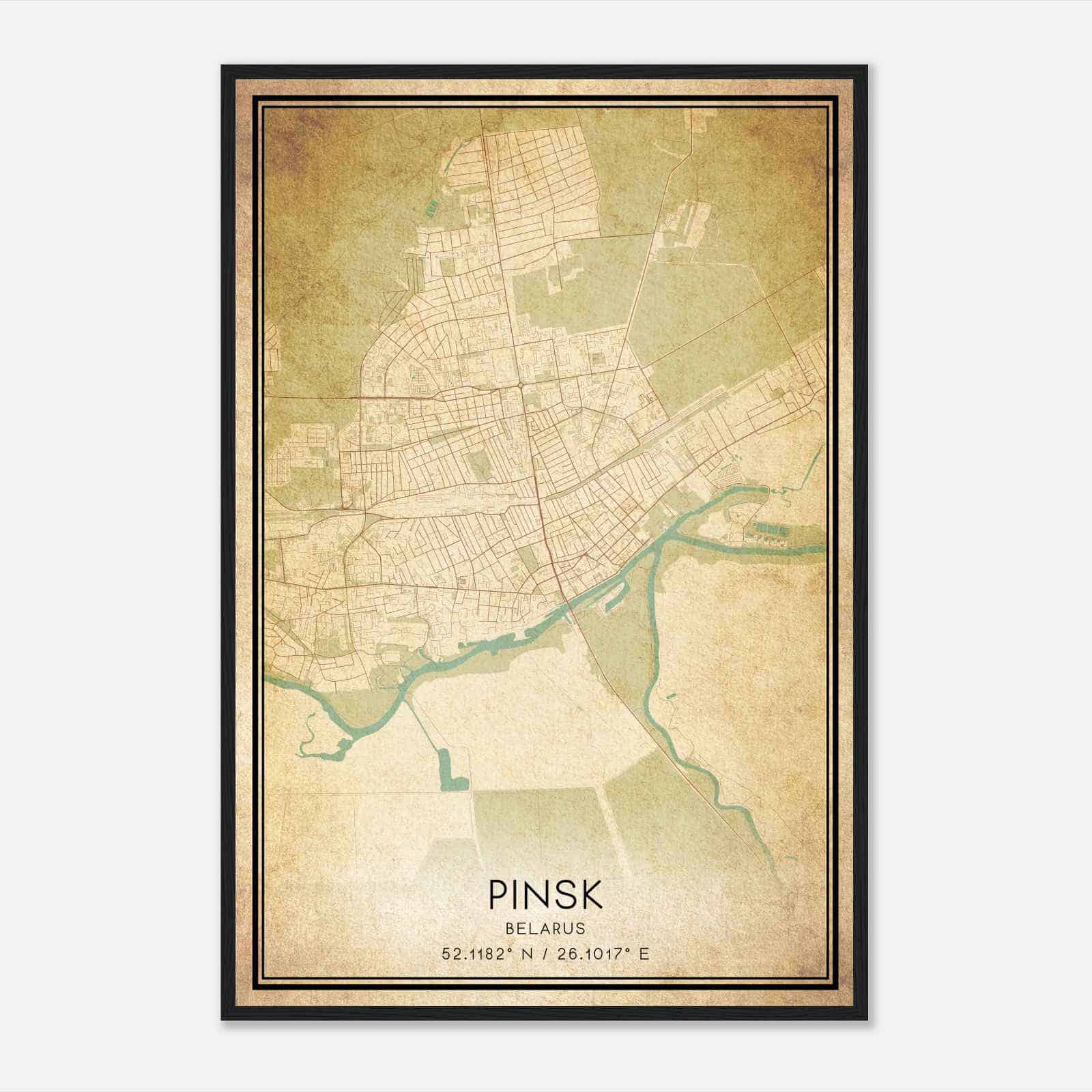 Vintage Pinsk Belarus Map Poster, Pinsk City Road Wall Art Print