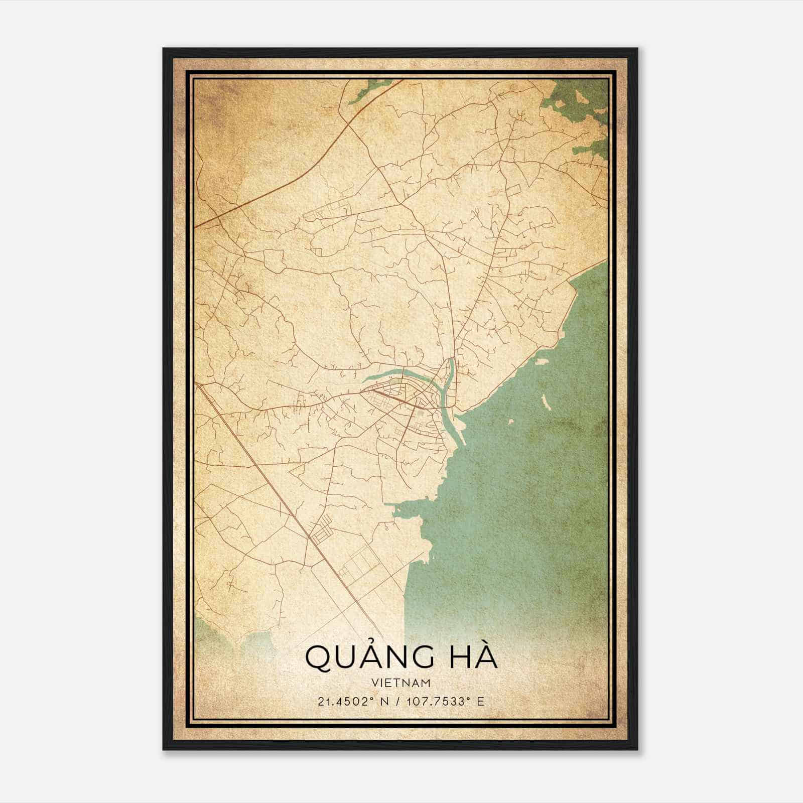Vintage Quang Ha Vietnam Map Poster, Quang Ha City Road Wall Art Print