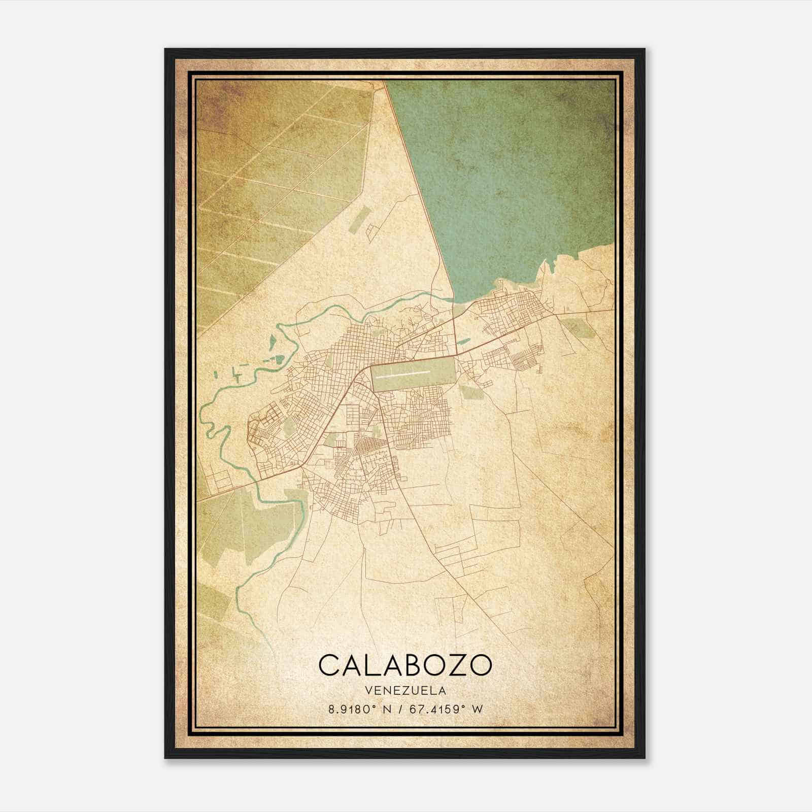 Vintage Calabozo Venezuela Map Poster, Calabozo City Road Wall Art Print