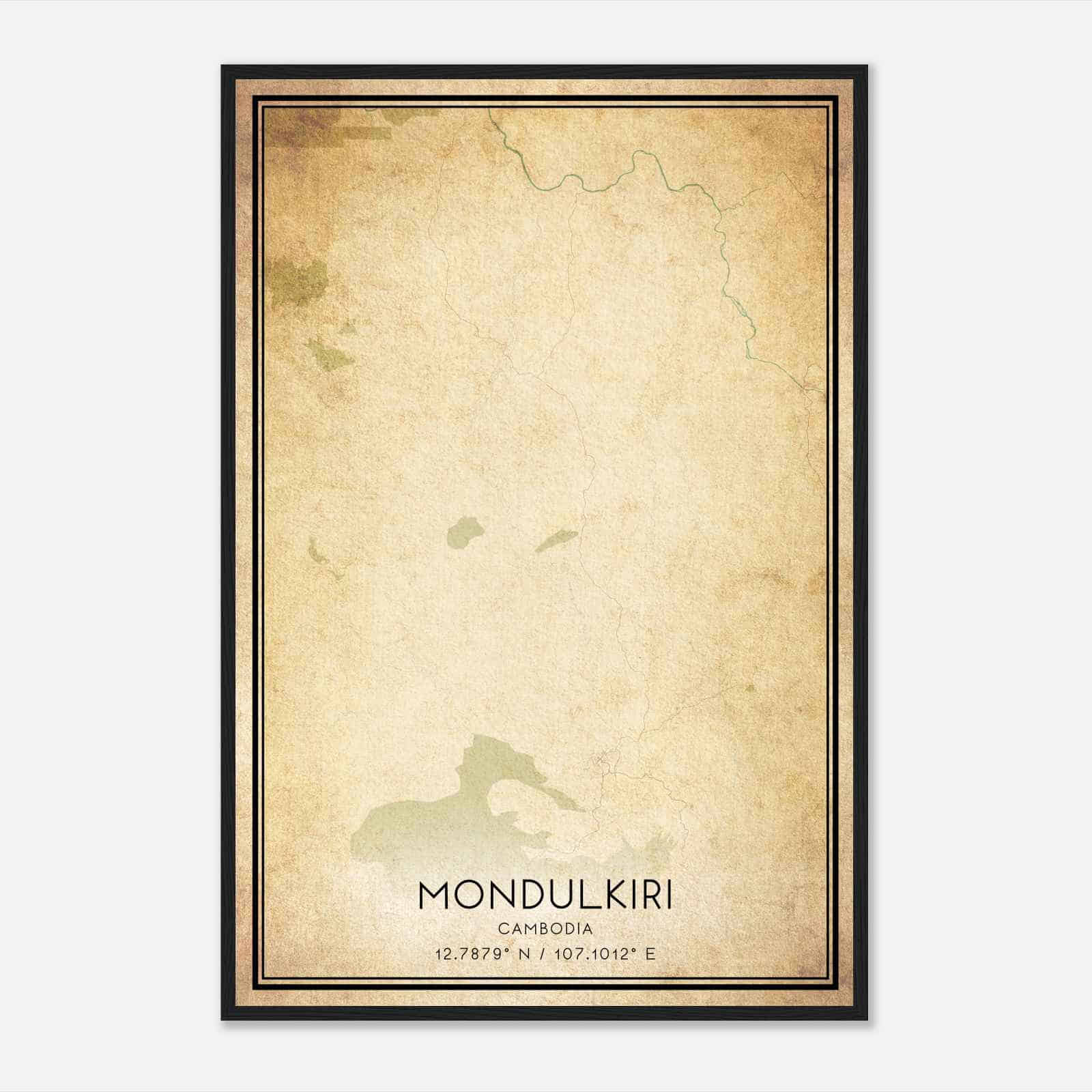 Vintage Mondulkiri Cambodia Map Poster, Mondulkiri City Road Wall Art Print