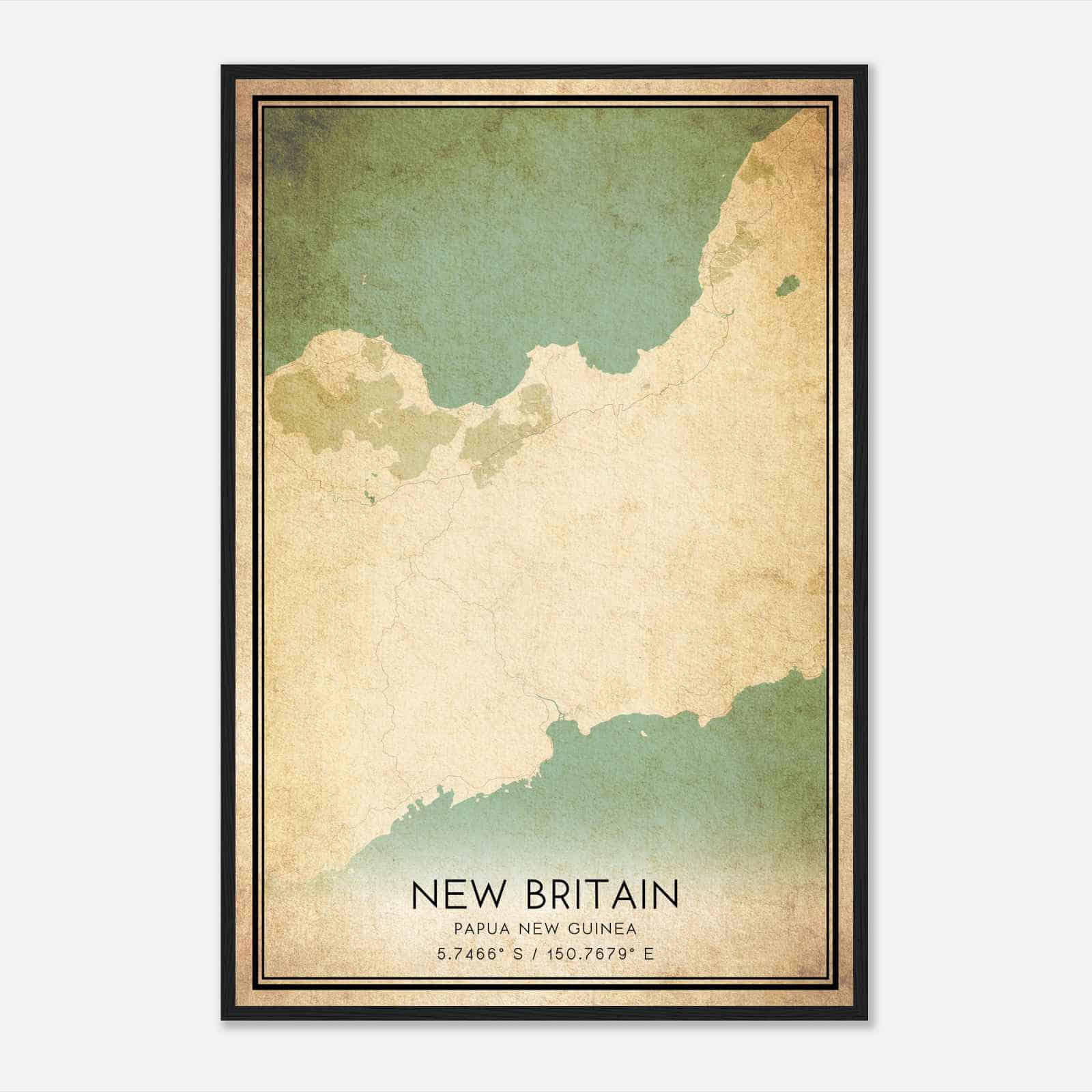 Vintage New Britain Papua New Guinea Map Poster, New Britain City Road Wall Art Print
