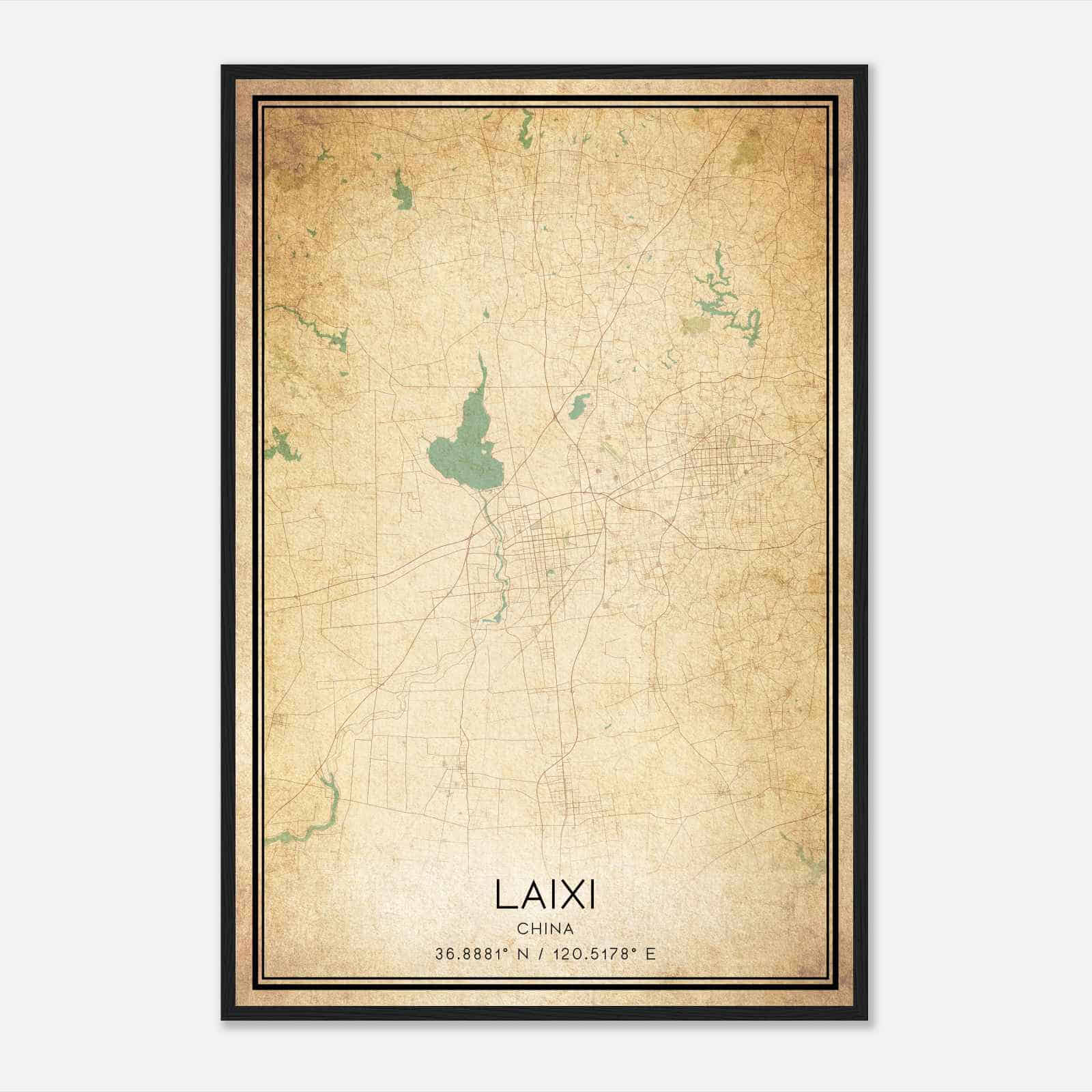 Vintage Laixi China Map Poster, Laixi City Road Wall Art Print