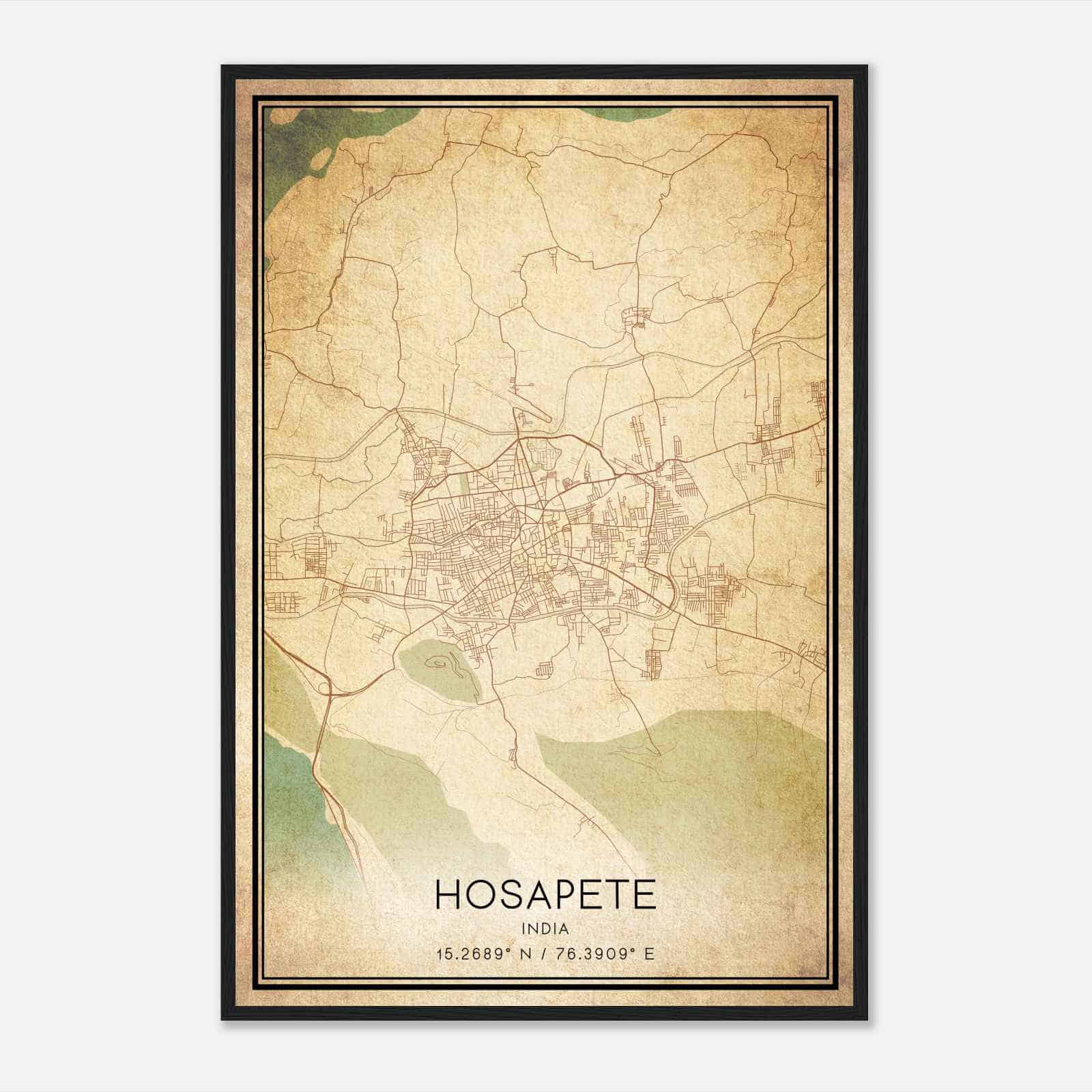 Vintage Hosapete India Map Poster, Hosapete City Road Wall Art Print