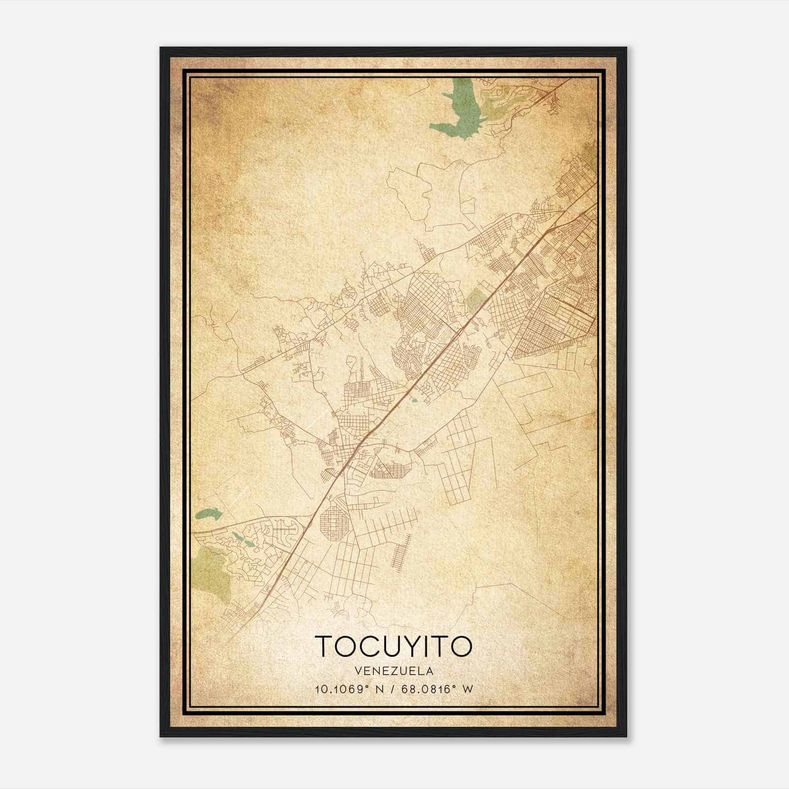 Vintage Tocuyito Venezuela Map Poster, Tocuyito City Road Wall Art Print