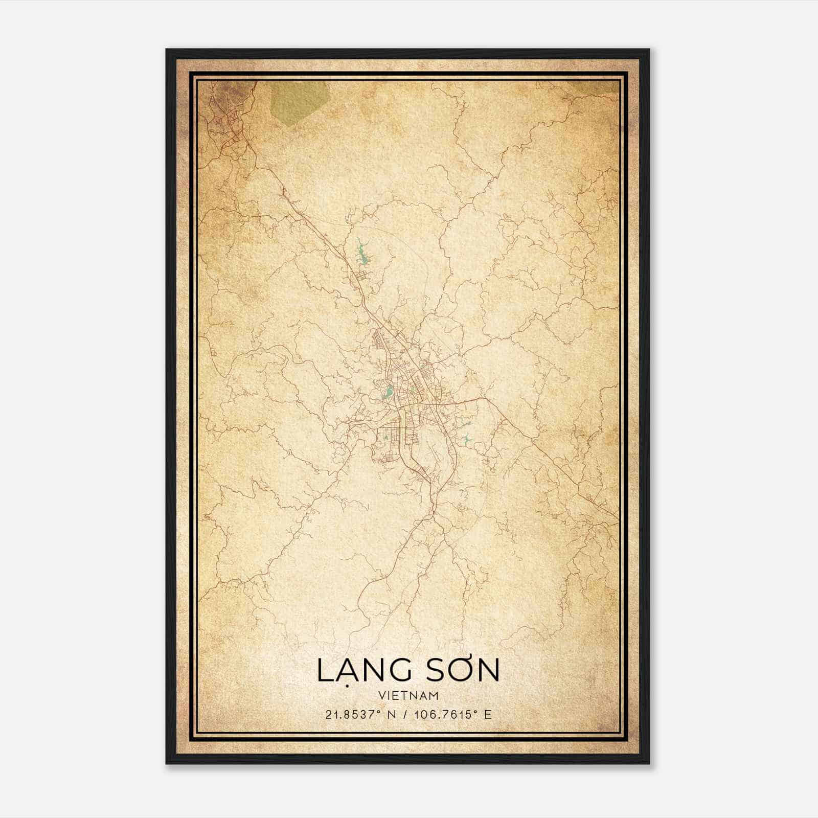 Vintage Lang Son Vietnam Map Poster, Lang Son City Road Wall Art Print