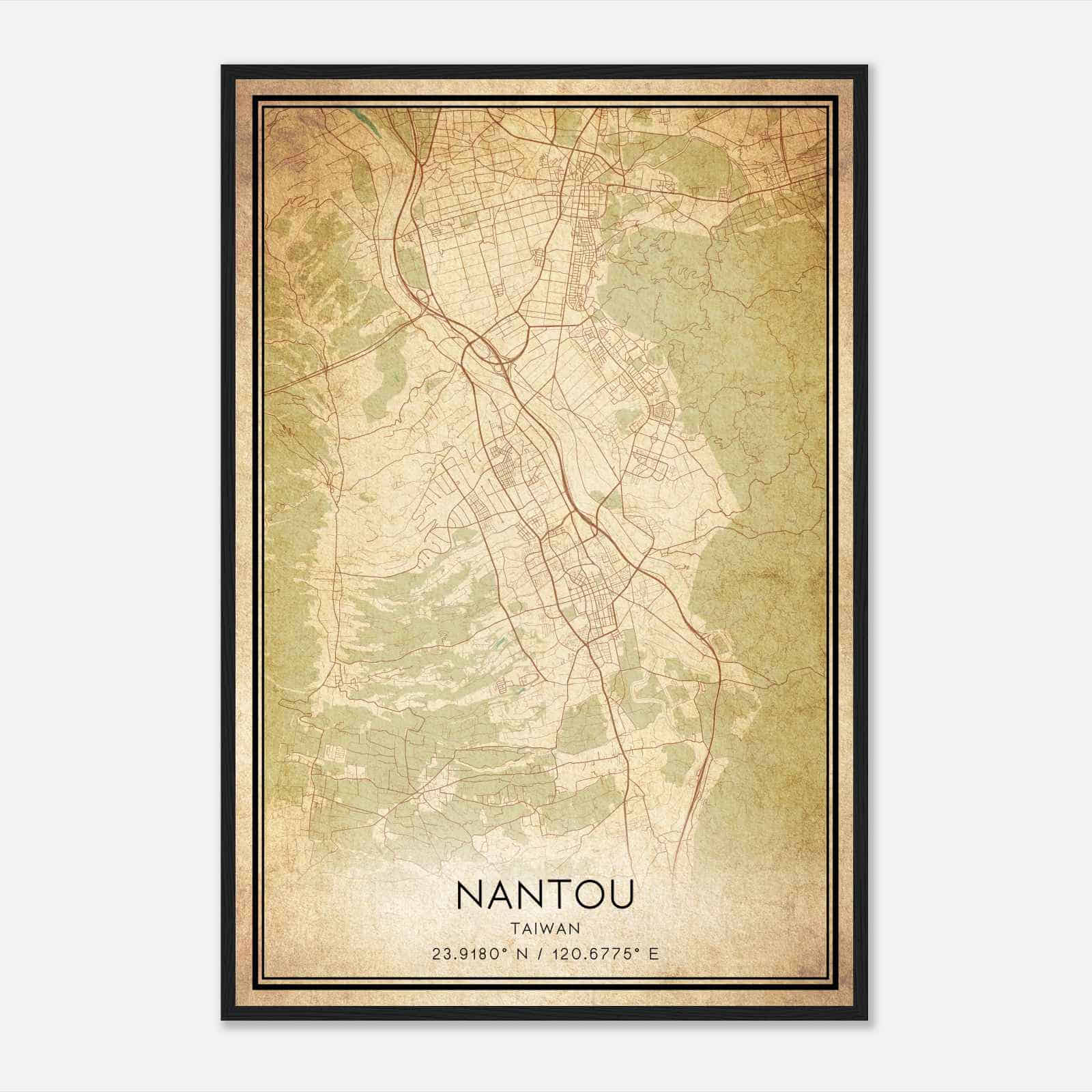 Vintage Nantou Taiwan Map Poster, Nantou City Road Wall Art Print