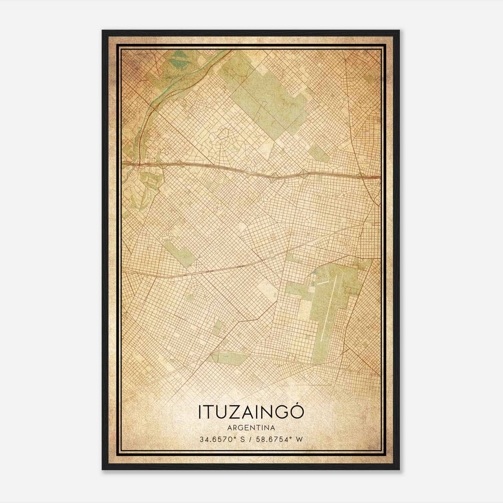 Vintage Ituzaingo Argentina Map Poster, Ituzaingo City Road Wall Art Print