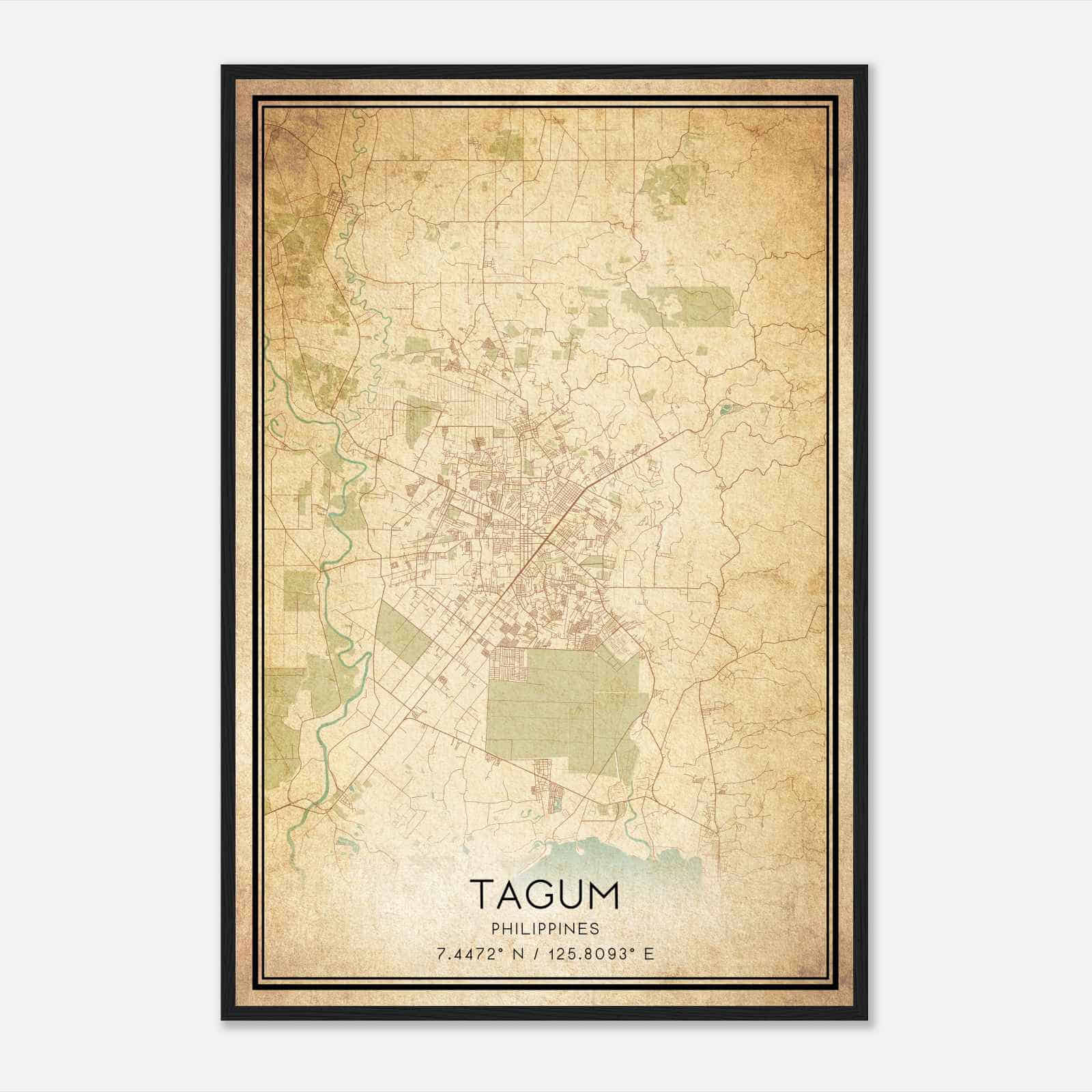 Vintage Tagum Philippines Map Poster, Tagum City Road Wall Art Print