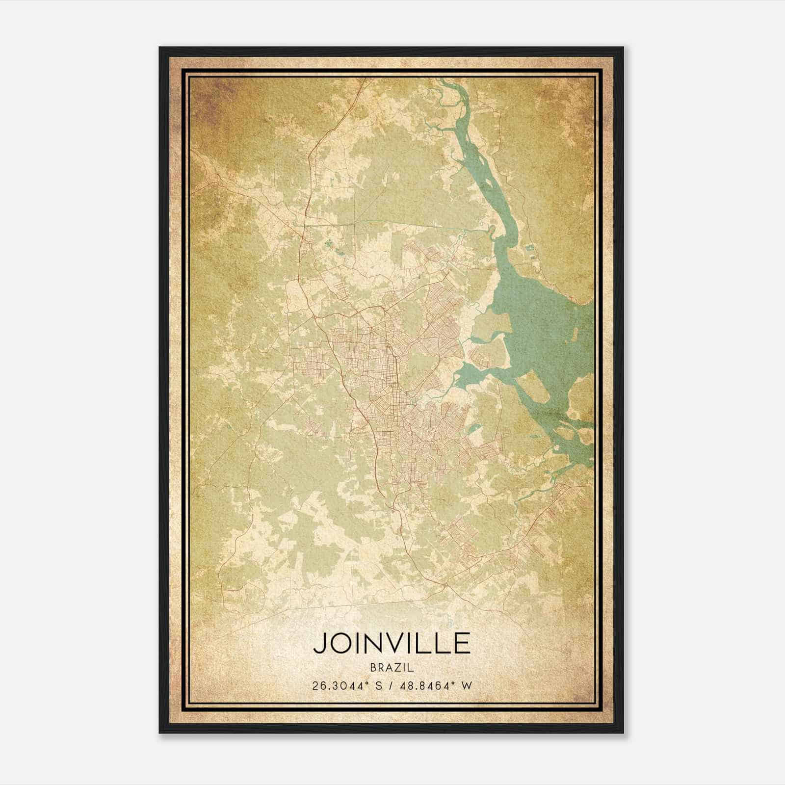 Vintage Joinville Brazil Map Poster, Joinville City Road Wall Art Print