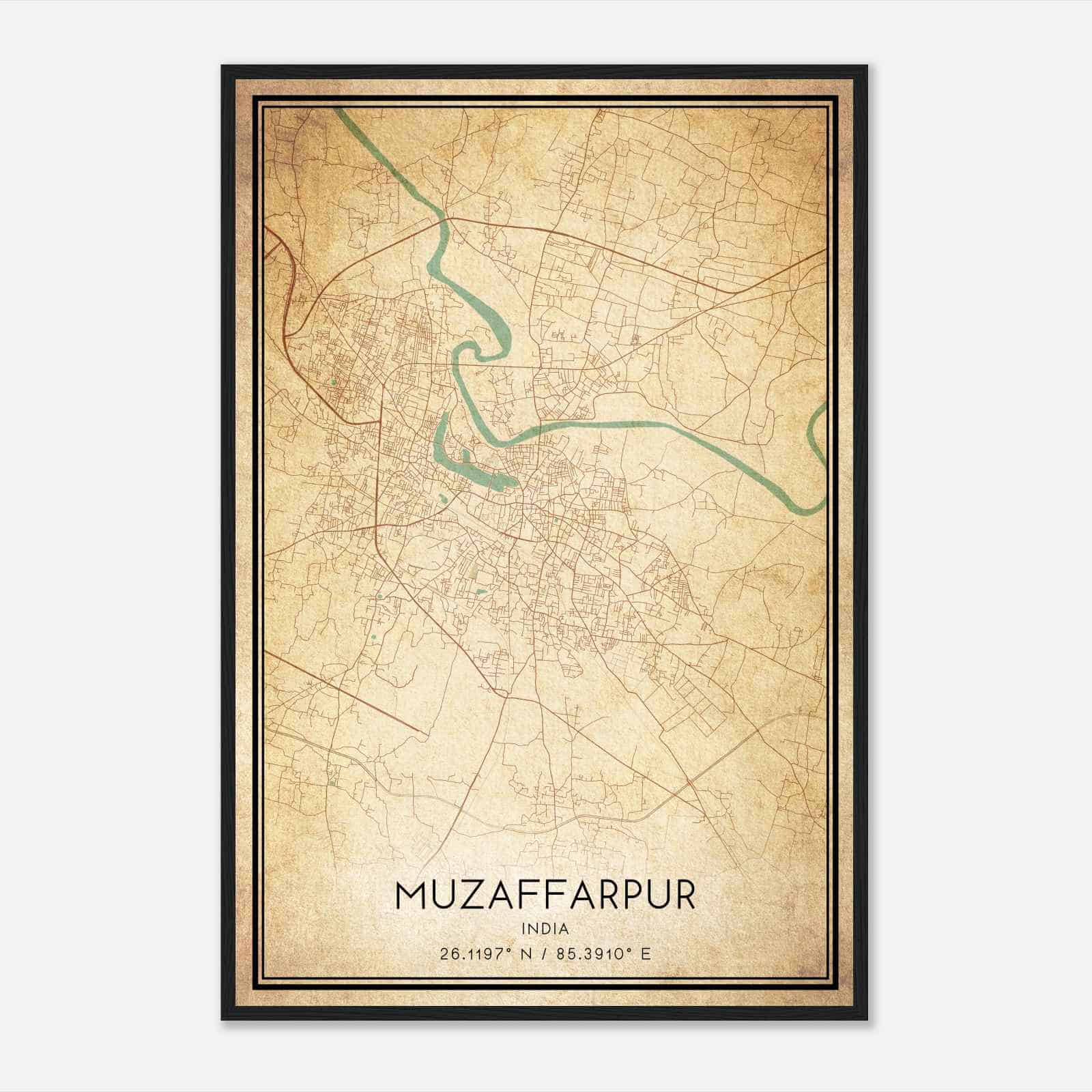 Vintage Muzaffarpur India Map Poster, Muzaffarpur City Road Wall Art Print