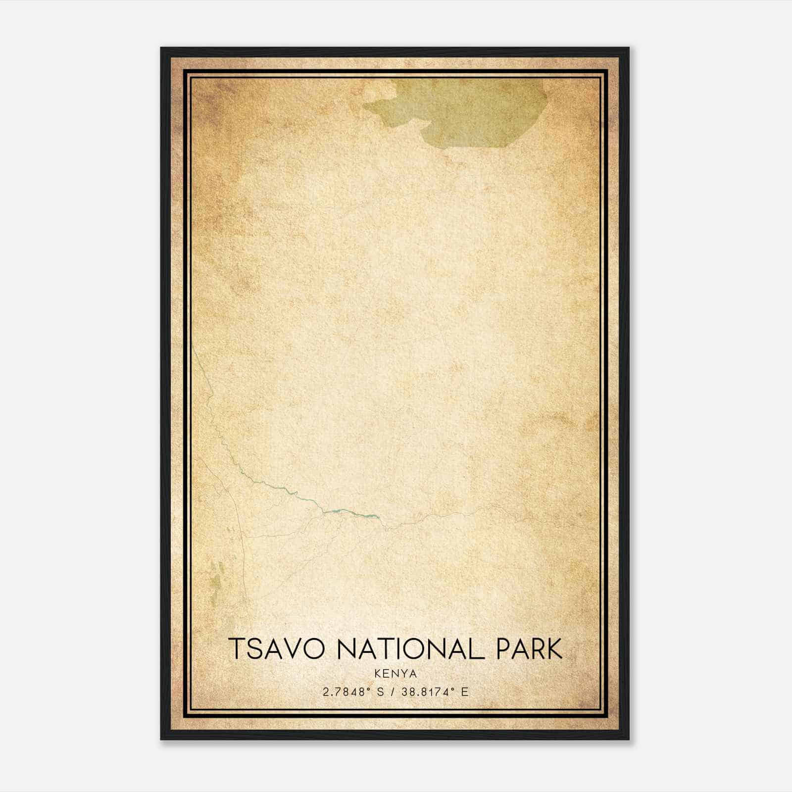 Vintage Tsavo National Park Kenya Map Poster, Tsavo National Park City Road Wall Art Print