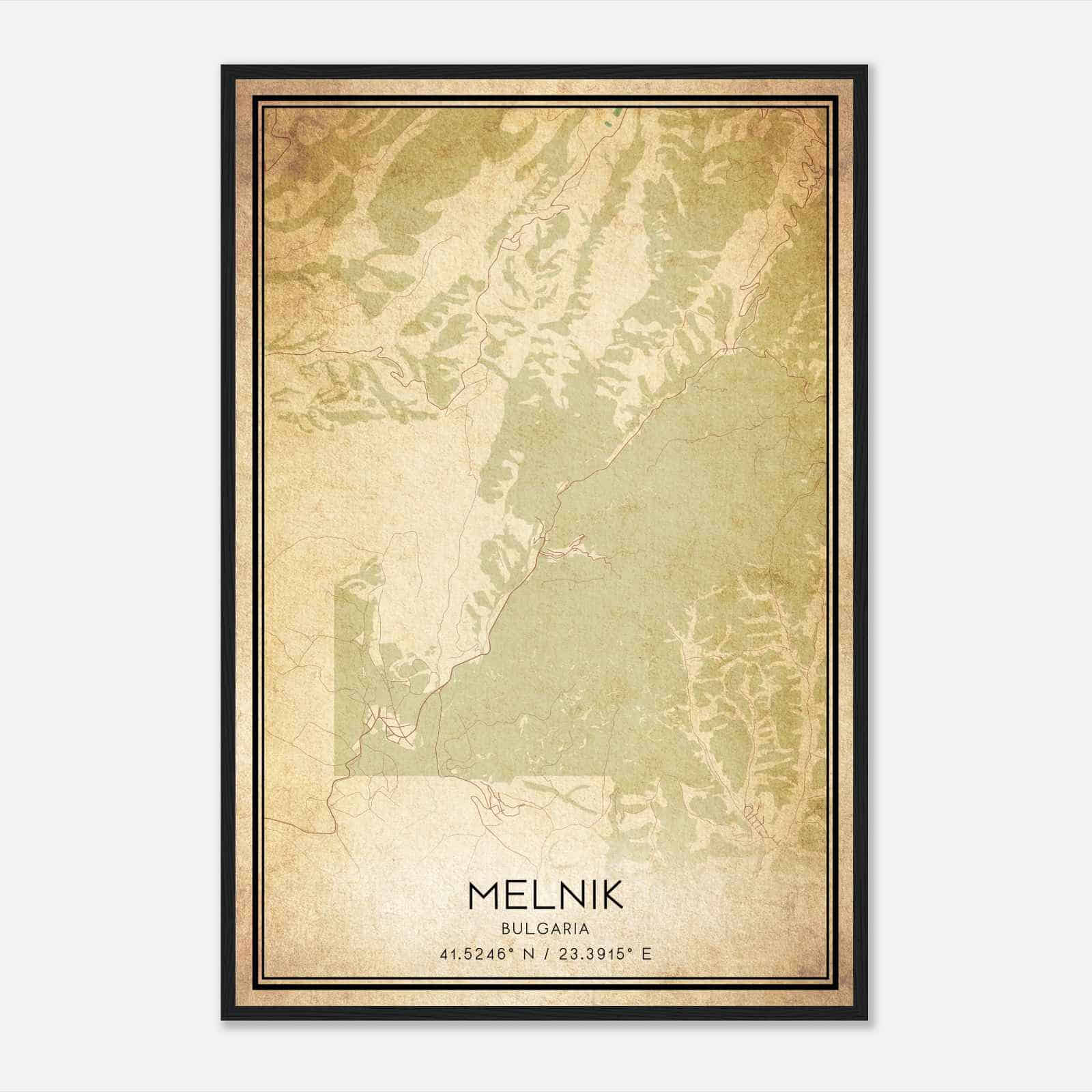 Vintage Melnik Bulgaria Map Poster, Melnik City Road Wall Art Print