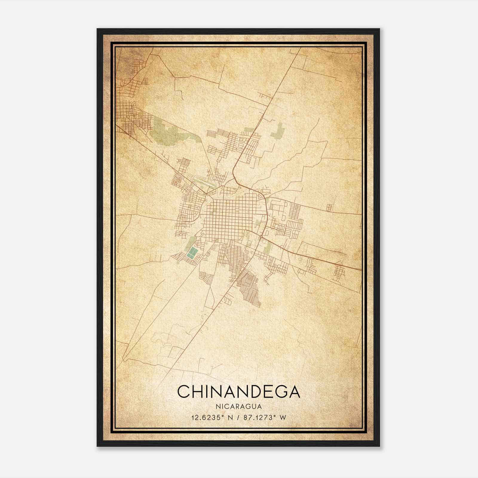 Vintage Chinandega Nicaragua Map Poster, Chinandega City Road Wall Art Print