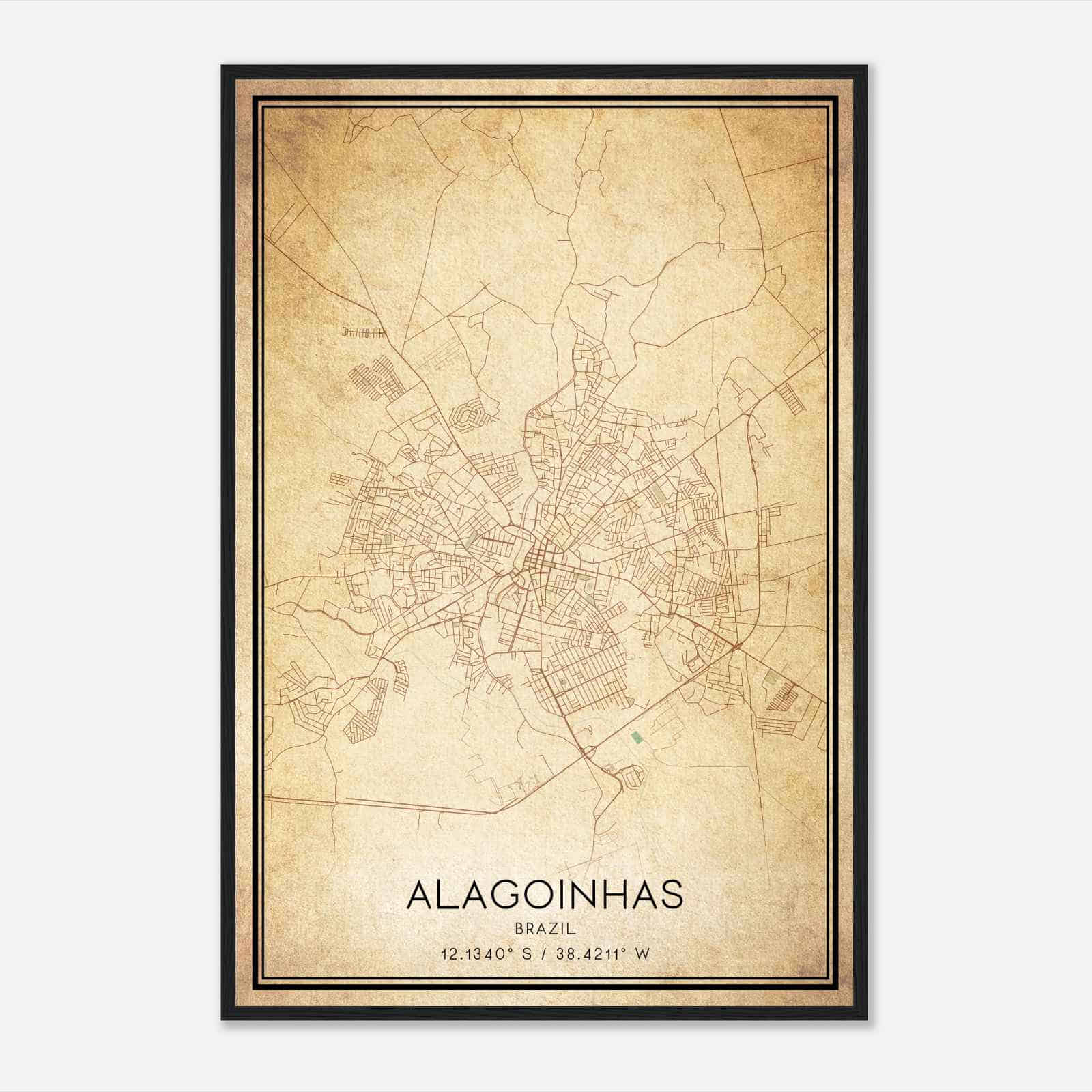 Vintage Alagoinhas Brazil Map Poster, Alagoinhas City Road Wall Art Print