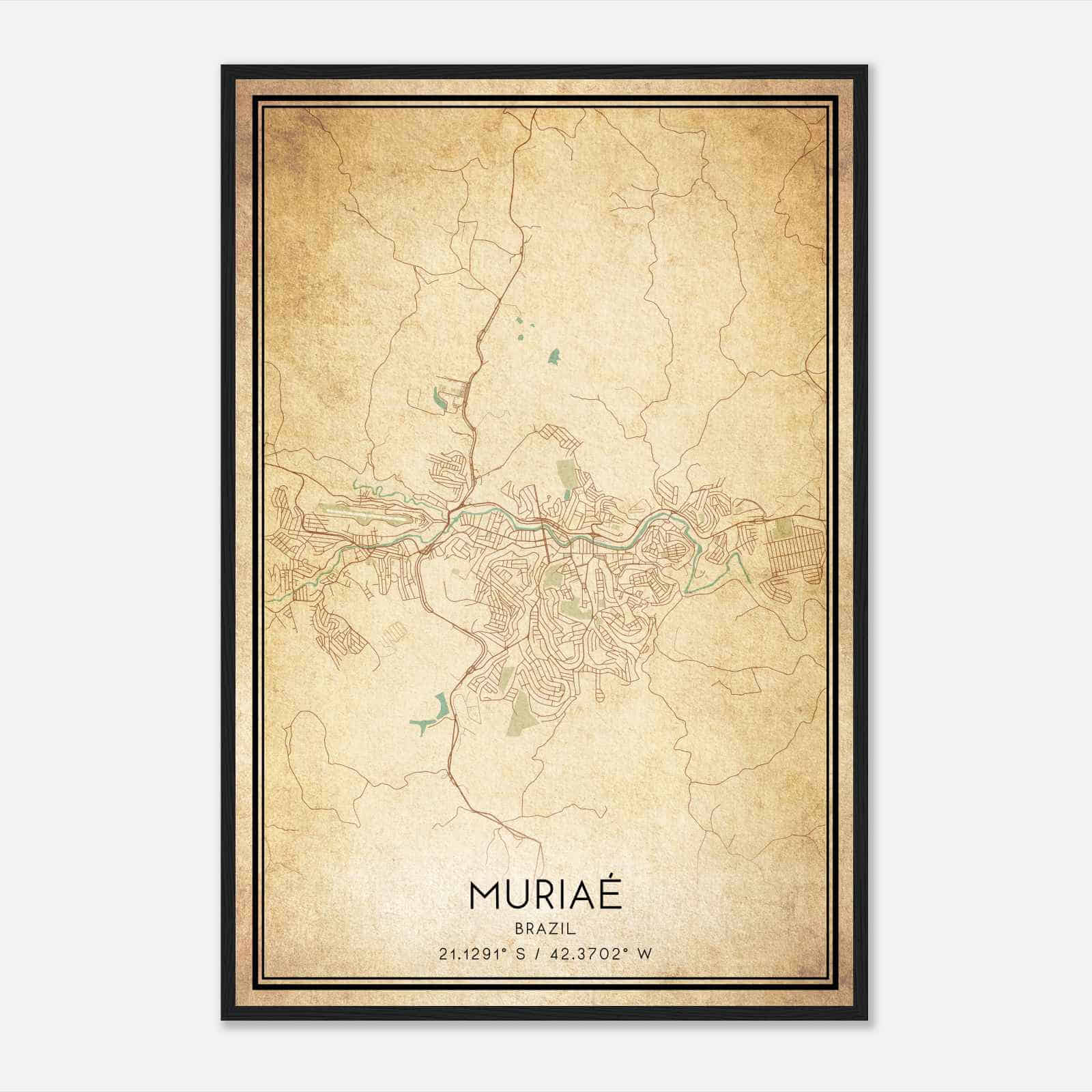 Vintage Muriae Brazil Map Poster, Muriae City Road Wall Art Print