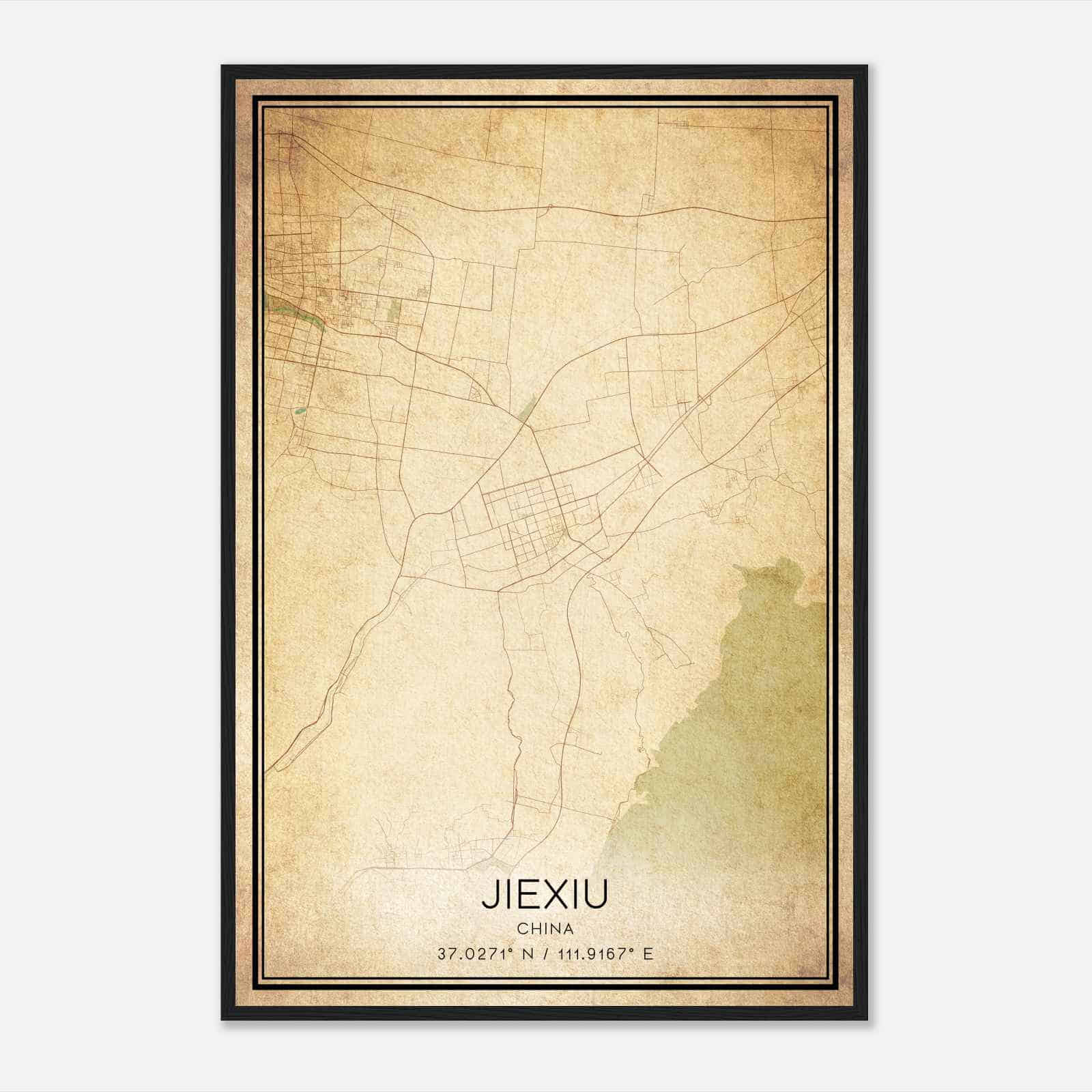 Vintage Jiexiu China Map Poster, Jiexiu City Road Wall Art Print