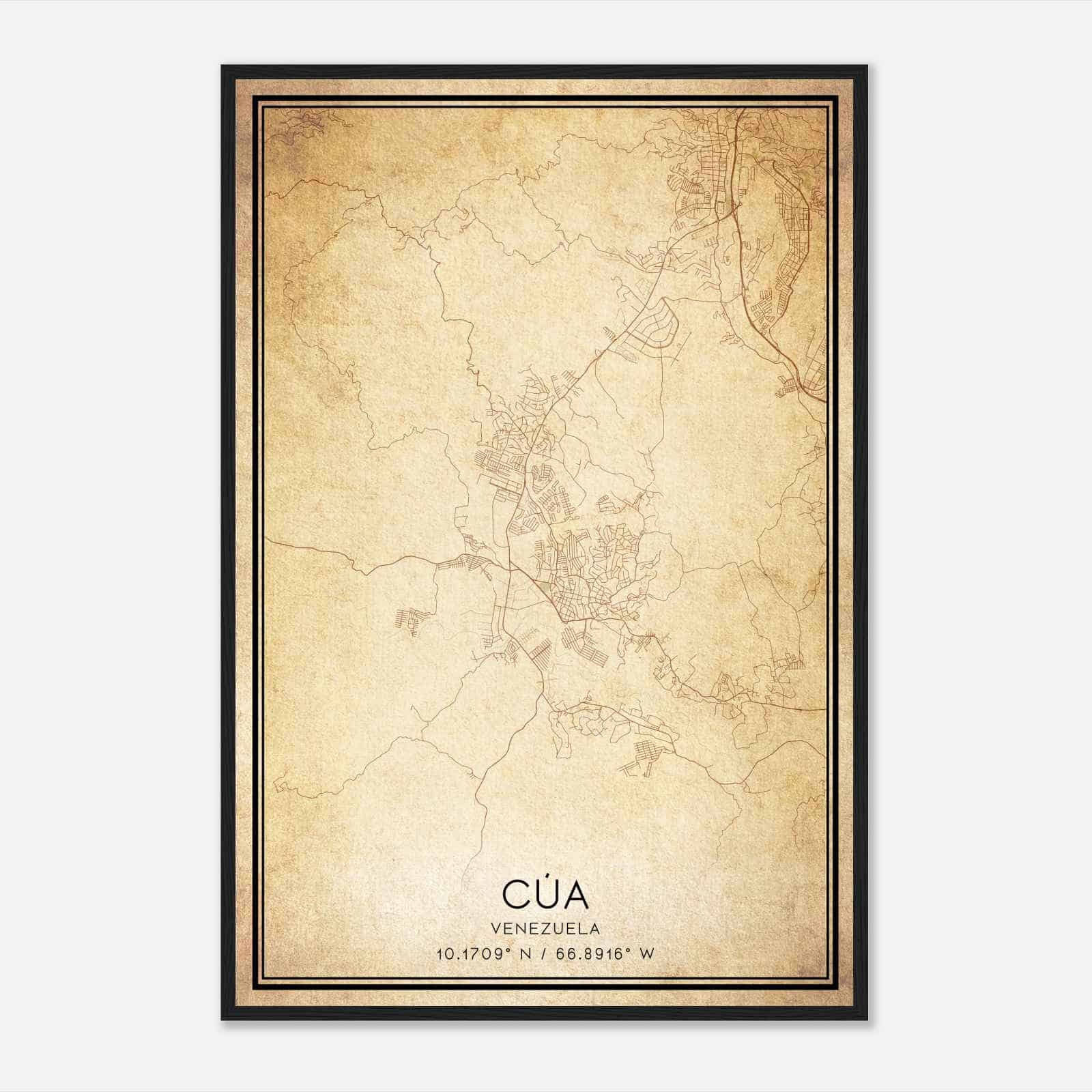 Vintage Cua Venezuela Map Poster, Cua City Road Wall Art Print