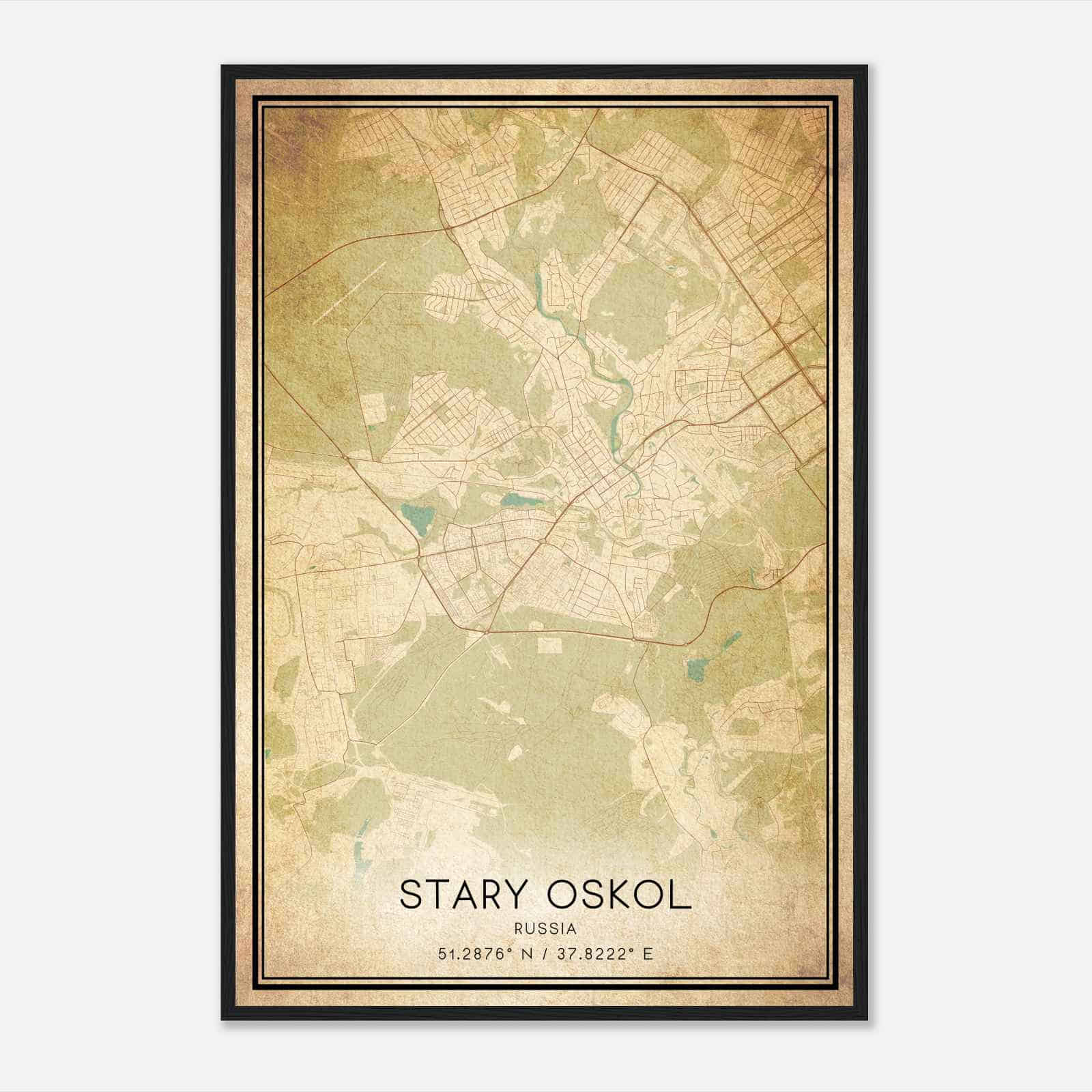 Vintage Stary Oskol Russia Map Poster, Stary Oskol City Road Wall Art Print