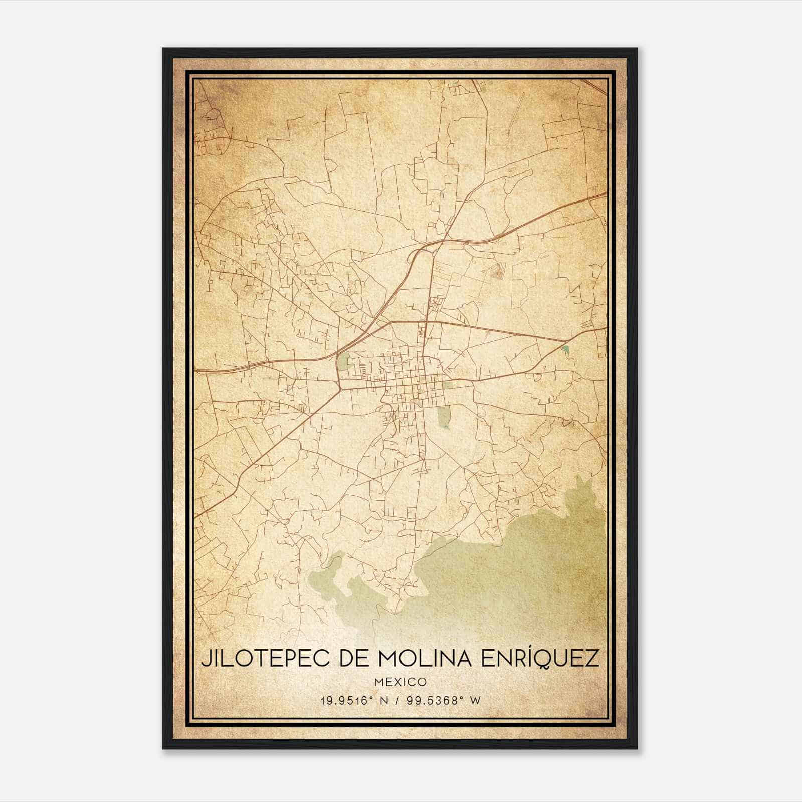 Vintage Jilotepec de Molina Enriquez Mexico Map Poster, Jilotepec de Molina Enriquez City Road Wall Art Print