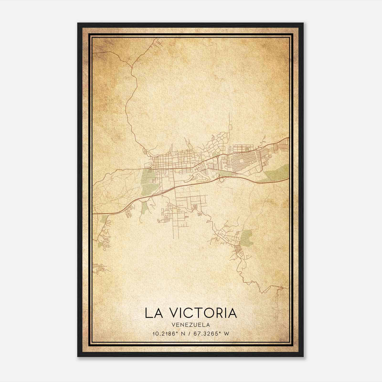 Vintage La Victoria Venezuela Map Poster, La Victoria City Road Wall Art Print