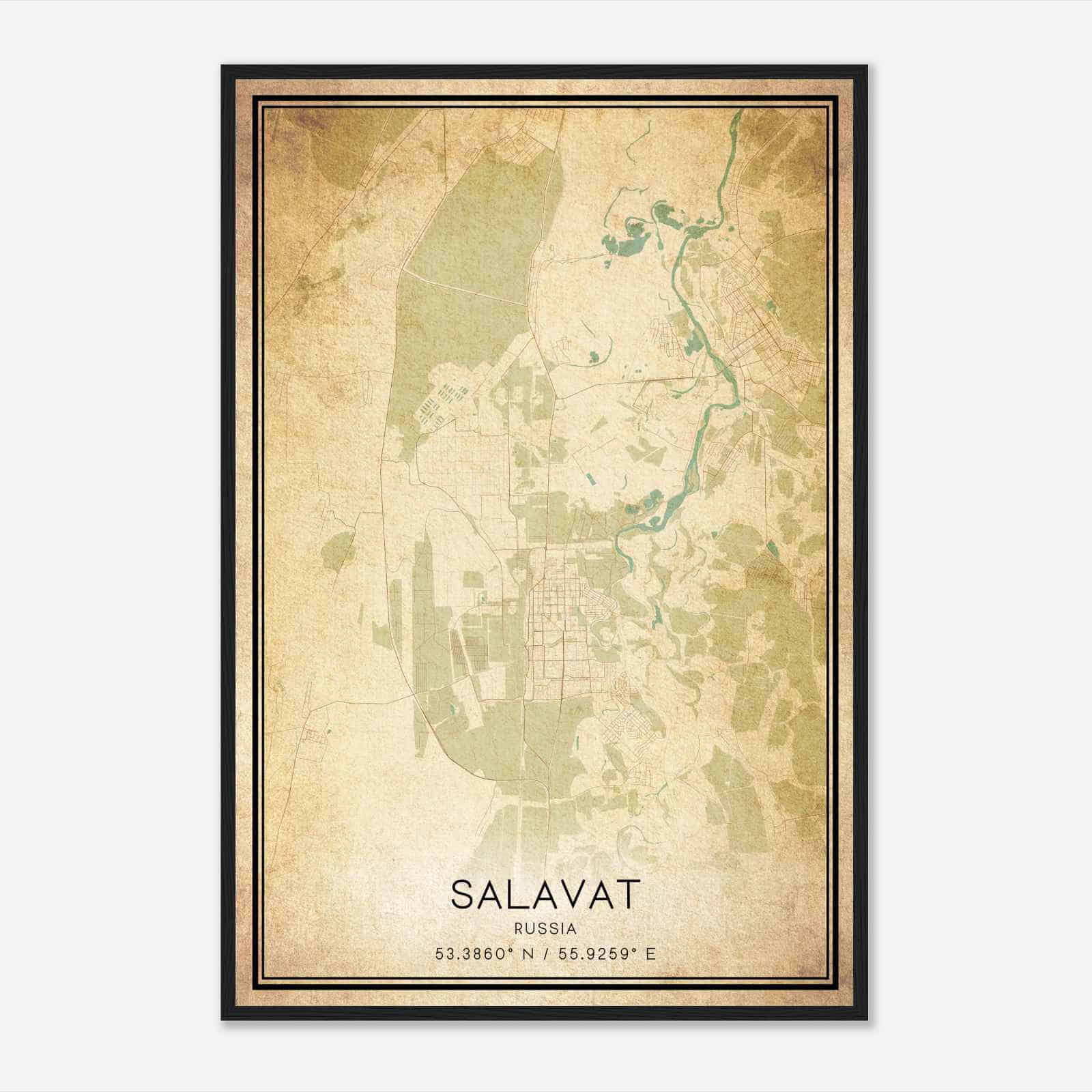 Vintage Salavat Russia Map Poster, Salavat City Road Wall Art Print