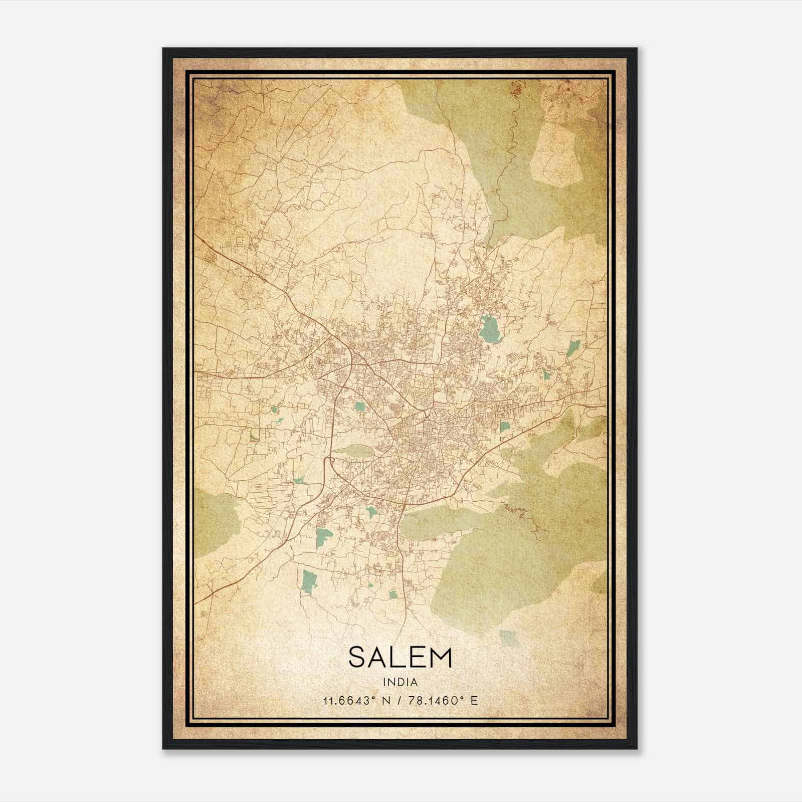 Vintage Salem India Map Poster, Salem City Road Wall Art Print