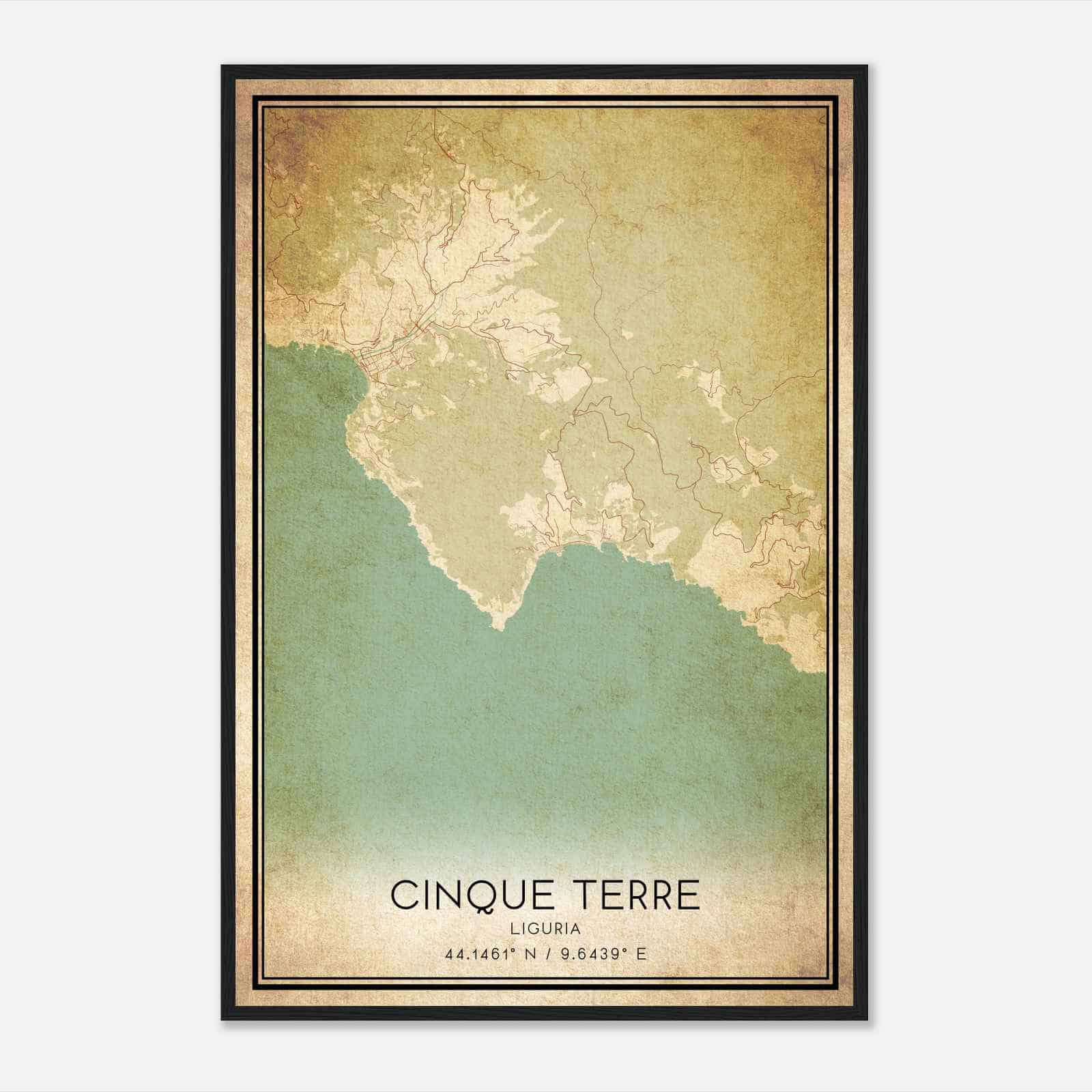 Vintage Cinque Terre Liguria Map Poster, Cinque Terre City Road Wall Art Print