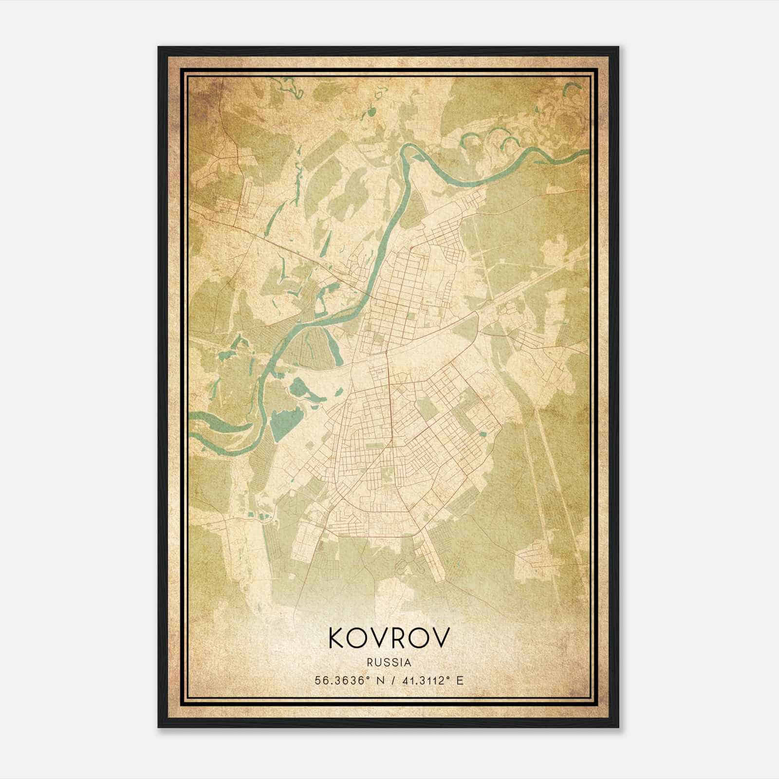 Vintage Kovrov Russia Map Poster, Kovrov City Road Wall Art Print